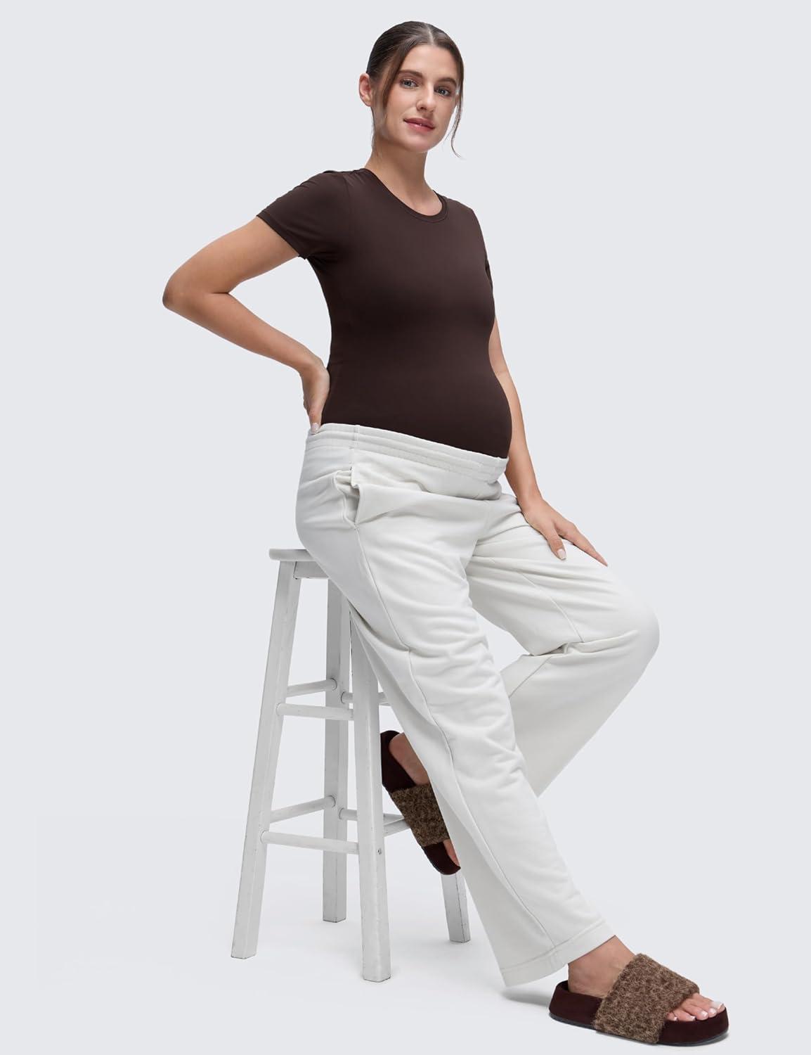 imageCRZ YOGA Softembrace Maternity Crewneck Short Sleeve Shirts Soft Casual Pregnancy Tops Going Out Basic TShirts for WomenHot Fudge Brown