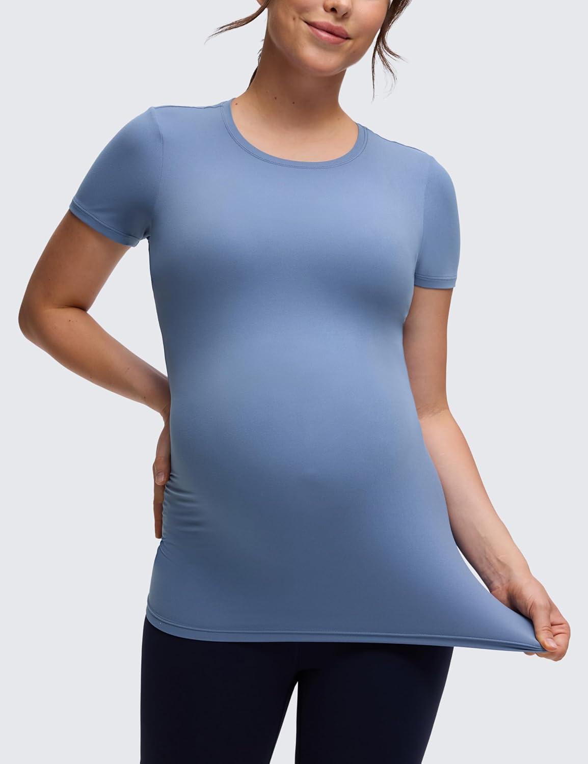 imageCRZ YOGA Softembrace Maternity Crewneck Short Sleeve Shirts Soft Casual Pregnancy Tops Going Out Basic TShirts for WomenOasis Blue