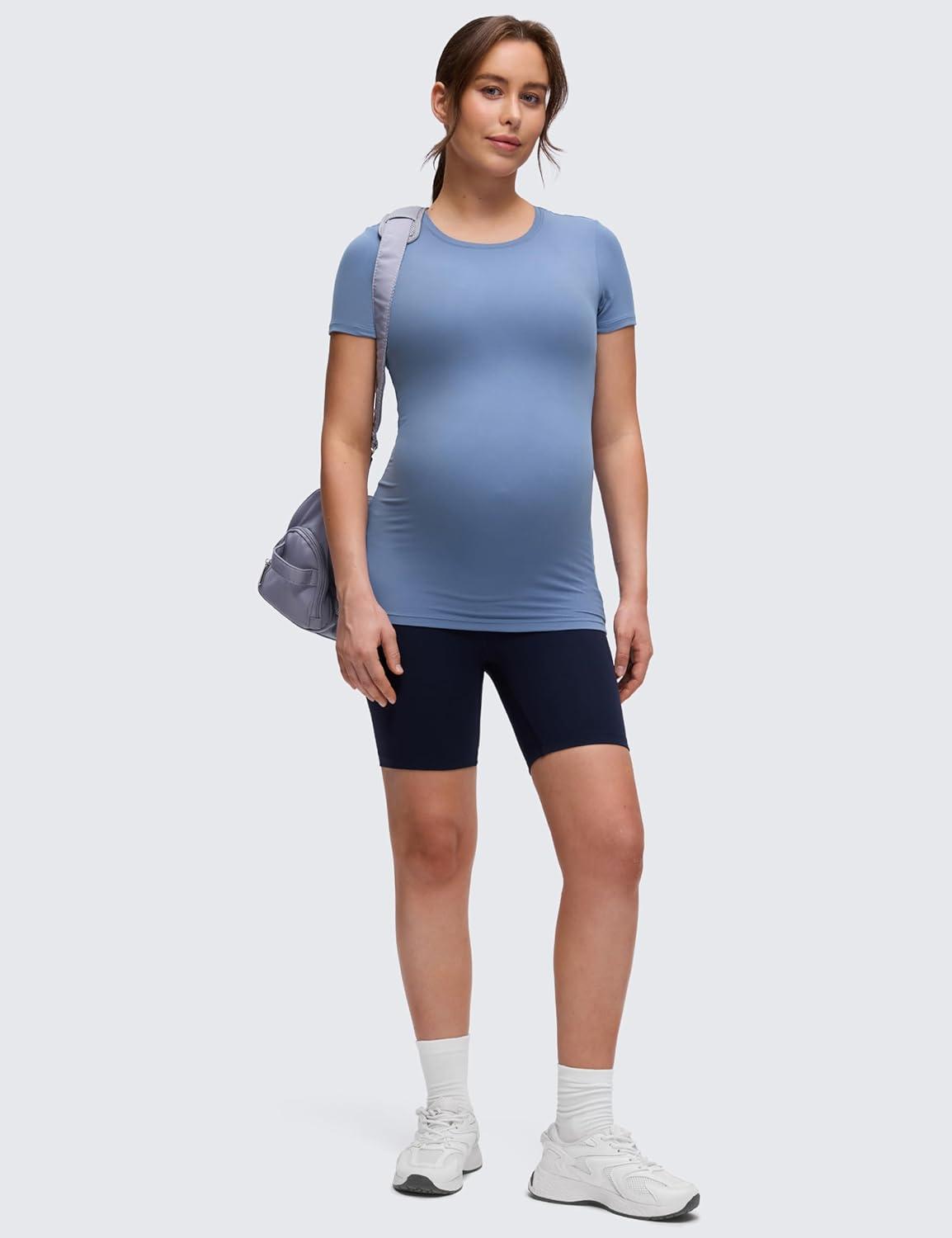 imageCRZ YOGA Softembrace Maternity Crewneck Short Sleeve Shirts Soft Casual Pregnancy Tops Going Out Basic TShirts for WomenOasis Blue