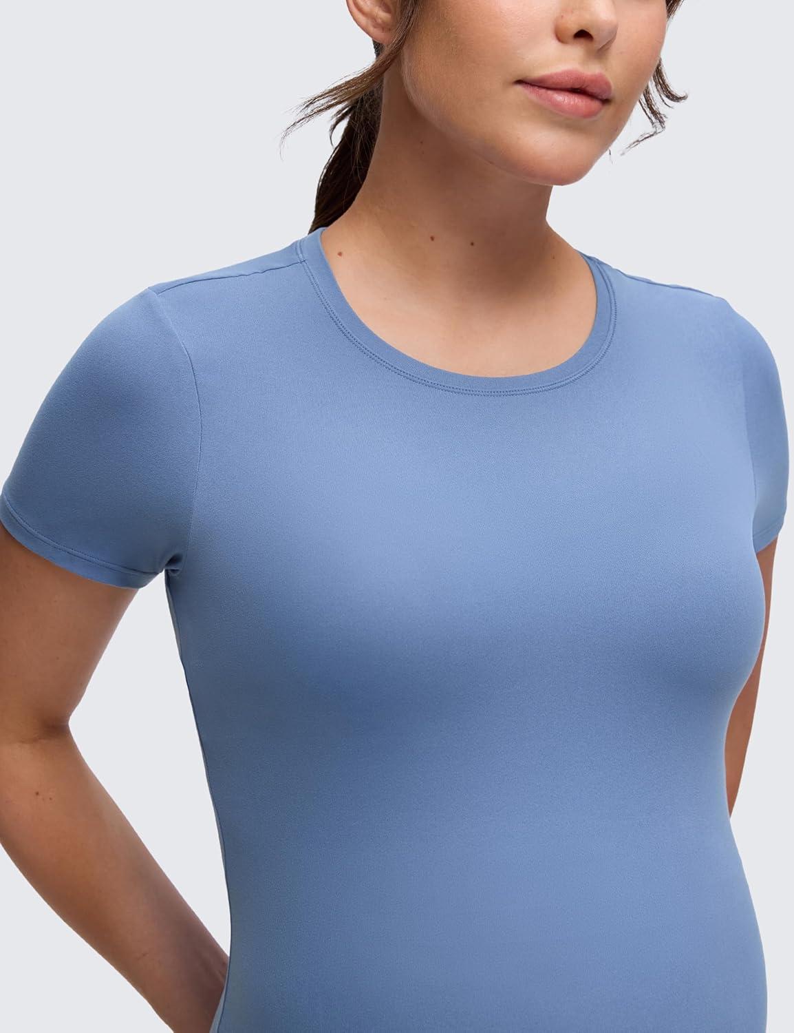 imageCRZ YOGA Softembrace Maternity Crewneck Short Sleeve Shirts Soft Casual Pregnancy Tops Going Out Basic TShirts for WomenOasis Blue