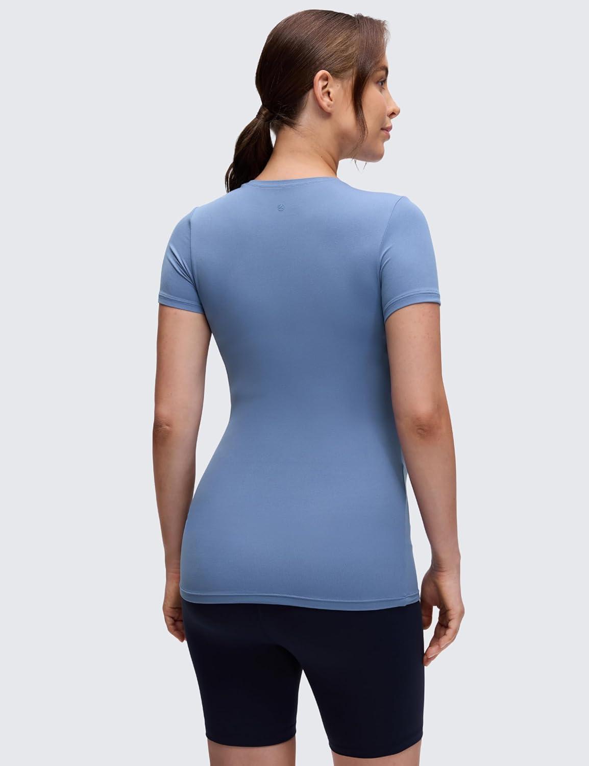 imageCRZ YOGA Softembrace Maternity Crewneck Short Sleeve Shirts Soft Casual Pregnancy Tops Going Out Basic TShirts for WomenOasis Blue