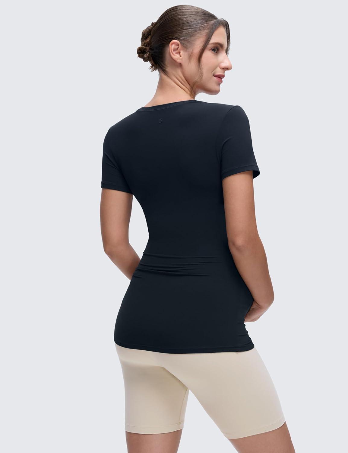 imageCRZ YOGA Softembrace Maternity Crewneck Short Sleeve Shirts Soft Casual Pregnancy Tops Going Out Basic TShirts for WomenTrue Navy