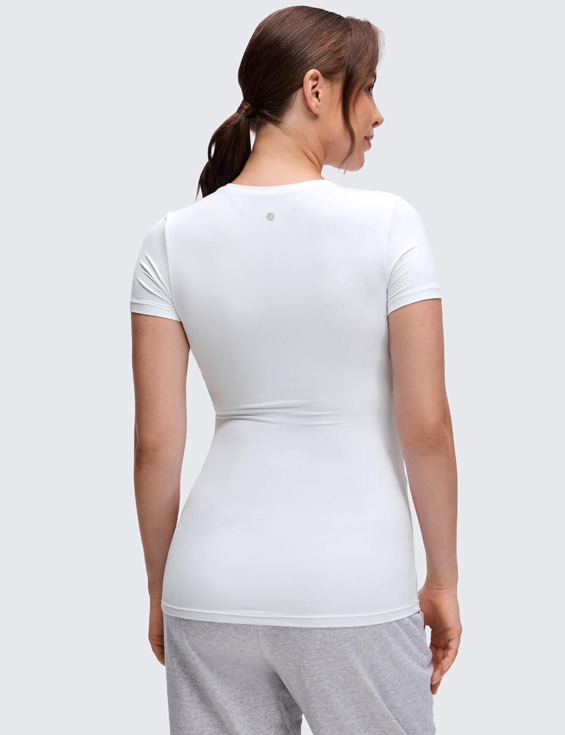imageCRZ YOGA Softembrace Maternity Crewneck Short Sleeve Shirts Soft Casual Pregnancy Tops Going Out Basic TShirts for WomenWhite