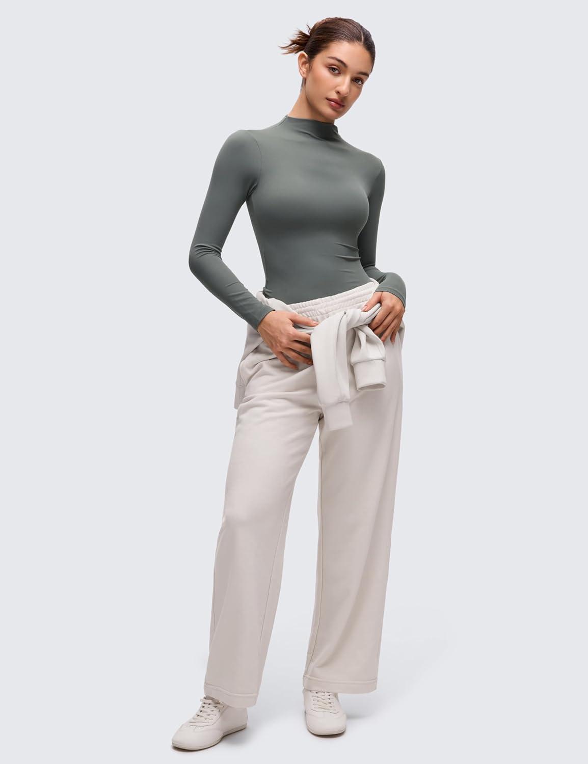 imageCRZ YOGA Softembrace Mock Neck Long Sleeve Shirts for Women Casual Going Out Comfort Tops Soft Fitted Layer Underwear TeesGrey Sage