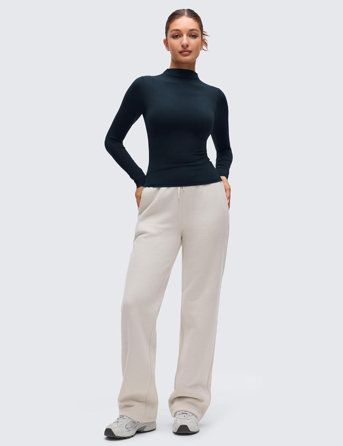 imageCRZ YOGA Softembrace Mock Neck Long Sleeve Shirts for Women Casual Going Out Comfort Tops Soft Fitted Layer Underwear TeesTrue Navy