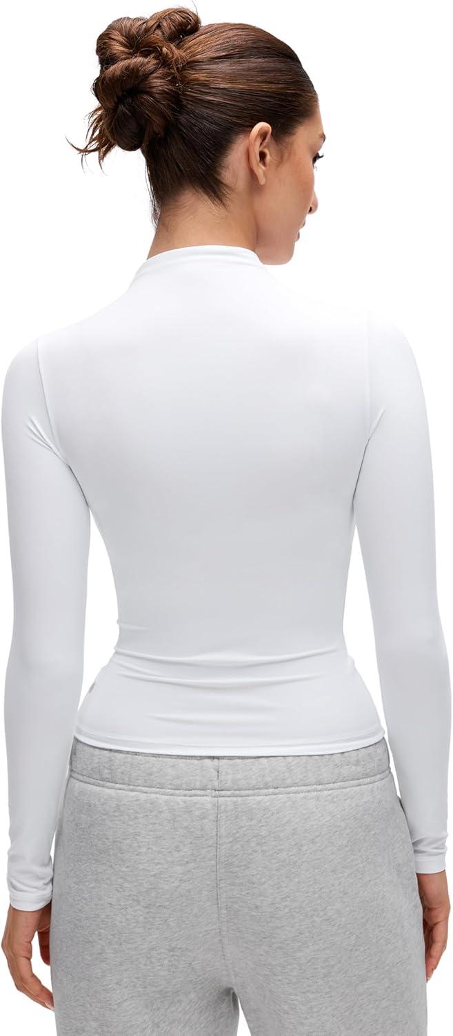imageCRZ YOGA Softembrace Mock Neck Long Sleeve Shirts for Women Casual Going Out Comfort Tops Soft Fitted Layer Underwear TeesWhite