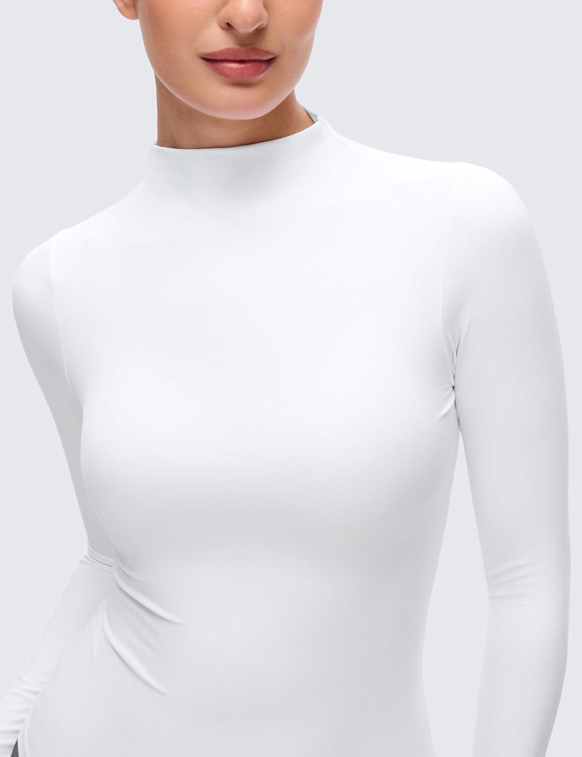 imageCRZ YOGA Softembrace Mock Neck Long Sleeve Shirts for Women Casual Going Out Comfort Tops Soft Fitted Layer Underwear TeesWhite