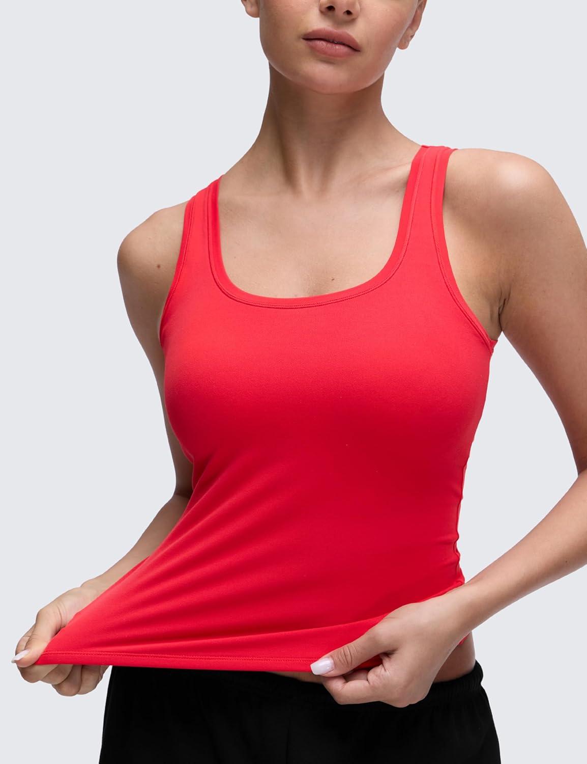 imageCRZ YOGA Softembrace Scoop Neck Tank Tops for Women Casual Going Out Soft Double Lined Crop Basic Sleeveless ShirtsAurora Red
