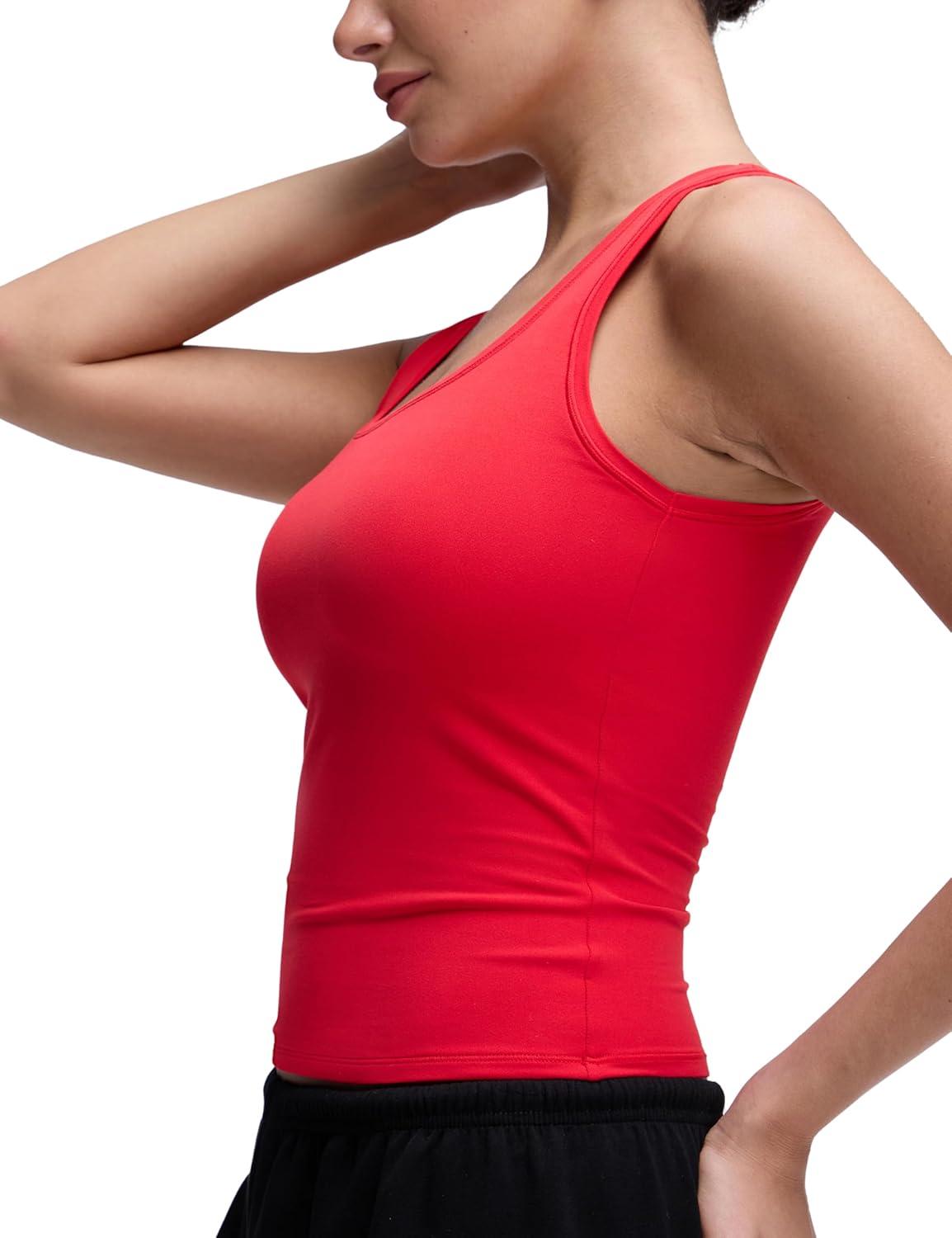 imageCRZ YOGA Softembrace Scoop Neck Tank Tops for Women Casual Going Out Soft Double Lined Crop Basic Sleeveless ShirtsAurora Red