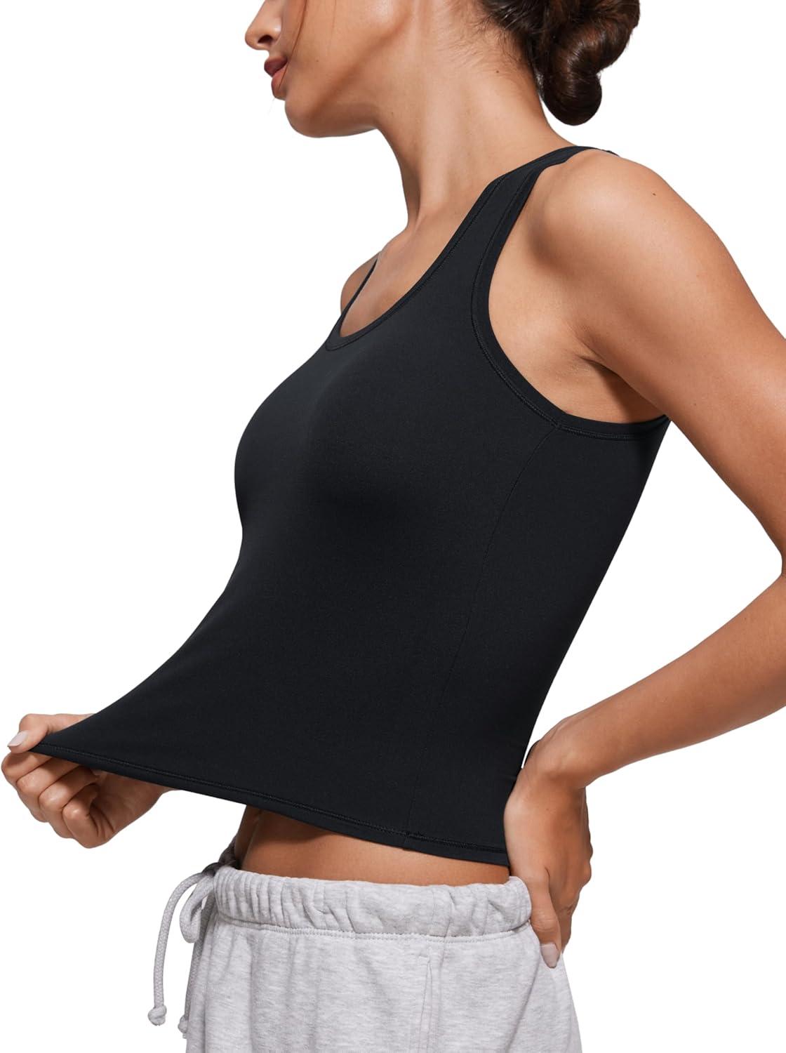 imageCRZ YOGA Softembrace Scoop Neck Tank Tops for Women Casual Going Out Soft Double Lined Crop Basic Sleeveless ShirtsBlack