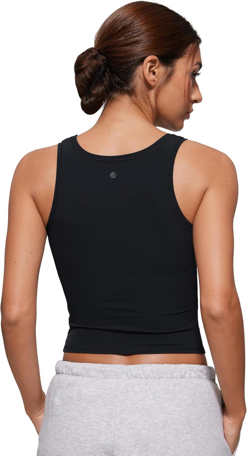 imageCRZ YOGA Softembrace Scoop Neck Tank Tops for Women Casual Going Out Soft Double Lined Crop Basic Sleeveless ShirtsBlack