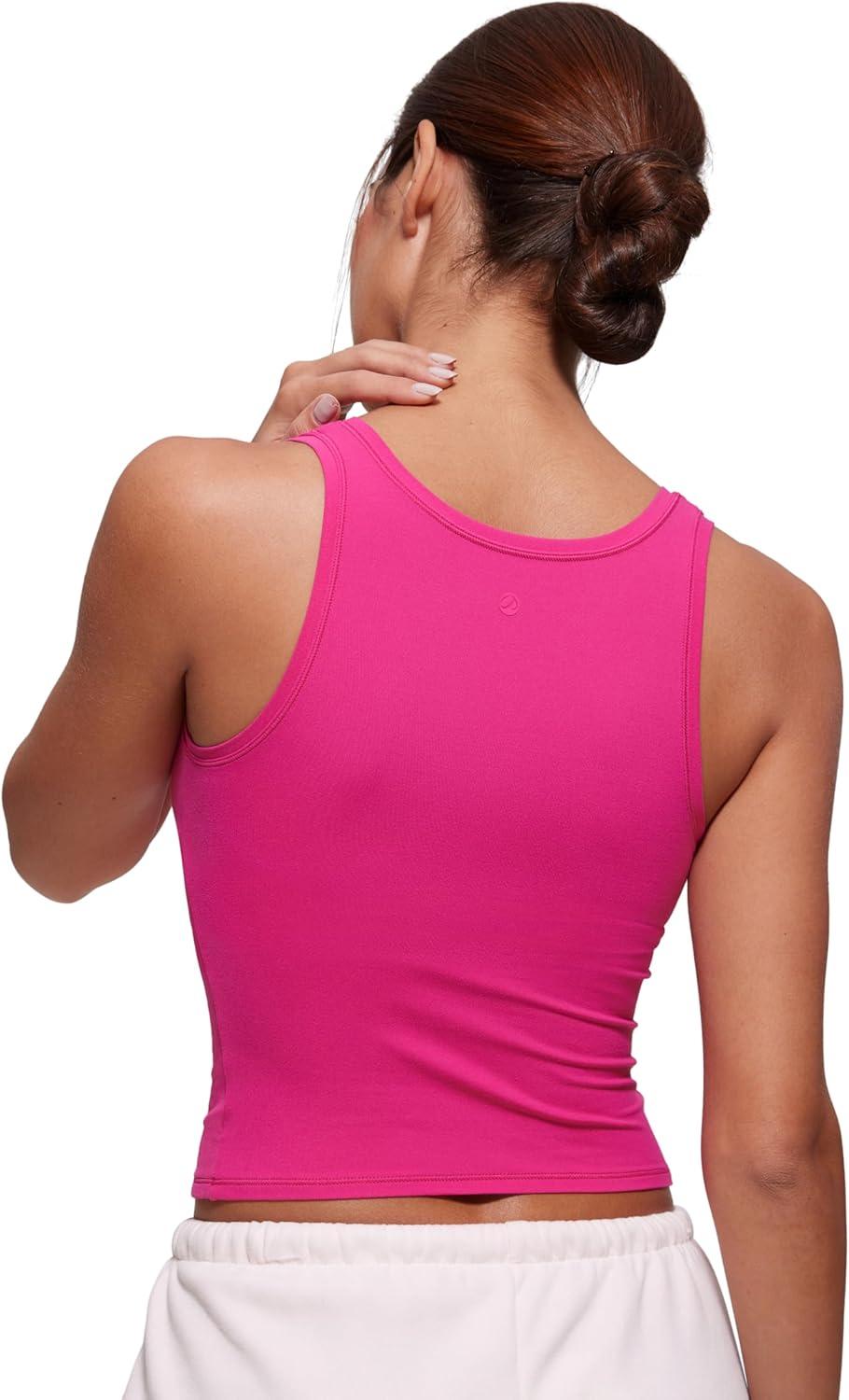 imageCRZ YOGA Softembrace Scoop Neck Tank Tops for Women Casual Going Out Soft Double Lined Crop Basic Sleeveless ShirtsGranita Pink