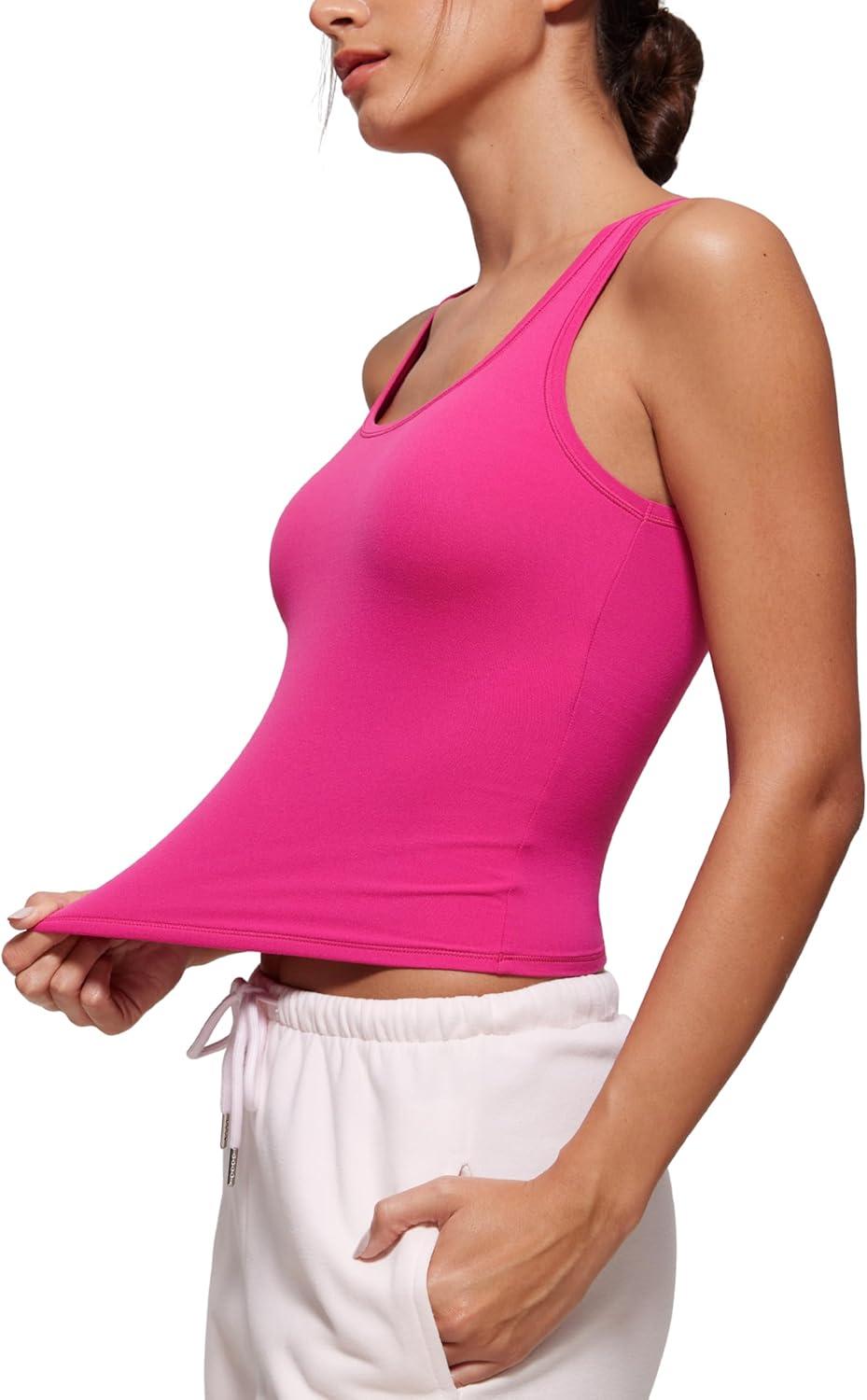 imageCRZ YOGA Softembrace Scoop Neck Tank Tops for Women Casual Going Out Soft Double Lined Crop Basic Sleeveless ShirtsGranita Pink