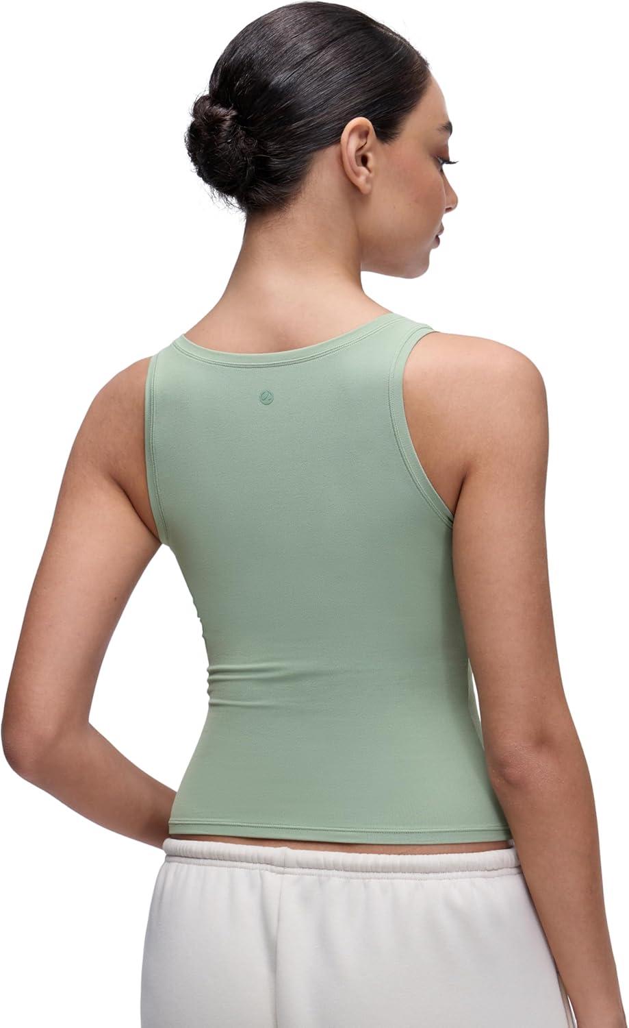imageCRZ YOGA Softembrace Scoop Neck Tank Tops for Women Casual Going Out Soft Double Lined Crop Basic Sleeveless ShirtsGreen Palm Court