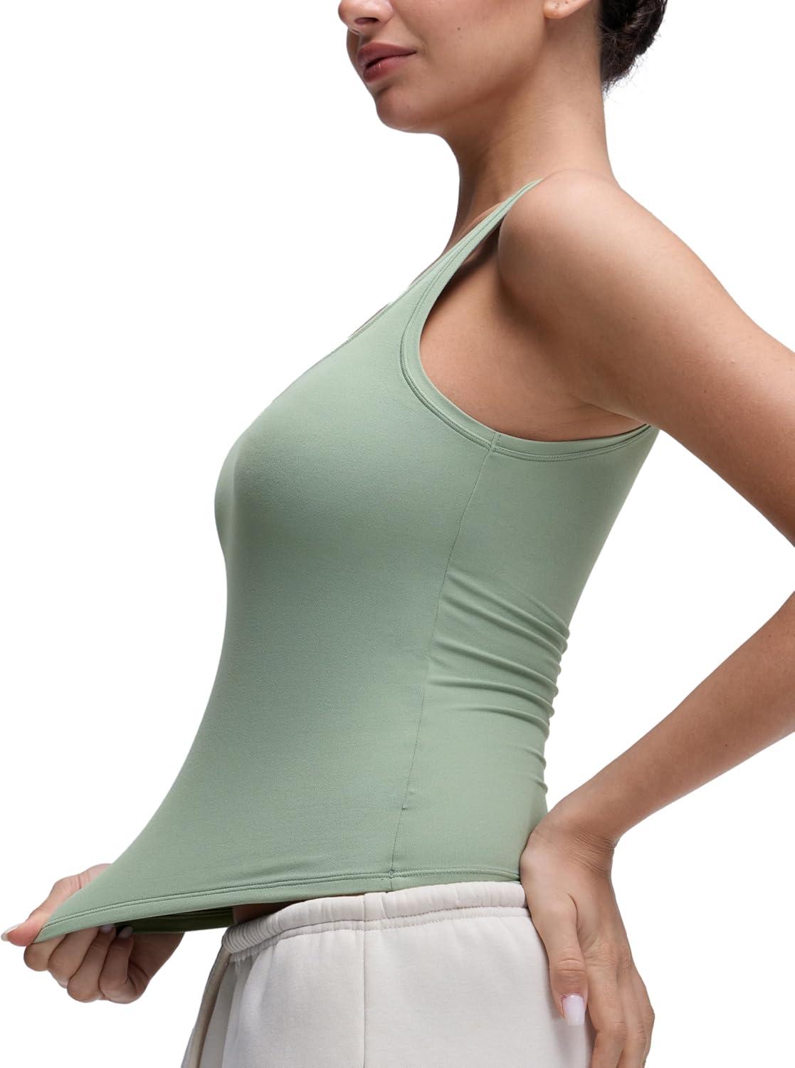 imageCRZ YOGA Softembrace Scoop Neck Tank Tops for Women Casual Going Out Soft Double Lined Crop Basic Sleeveless ShirtsGreen Palm Court