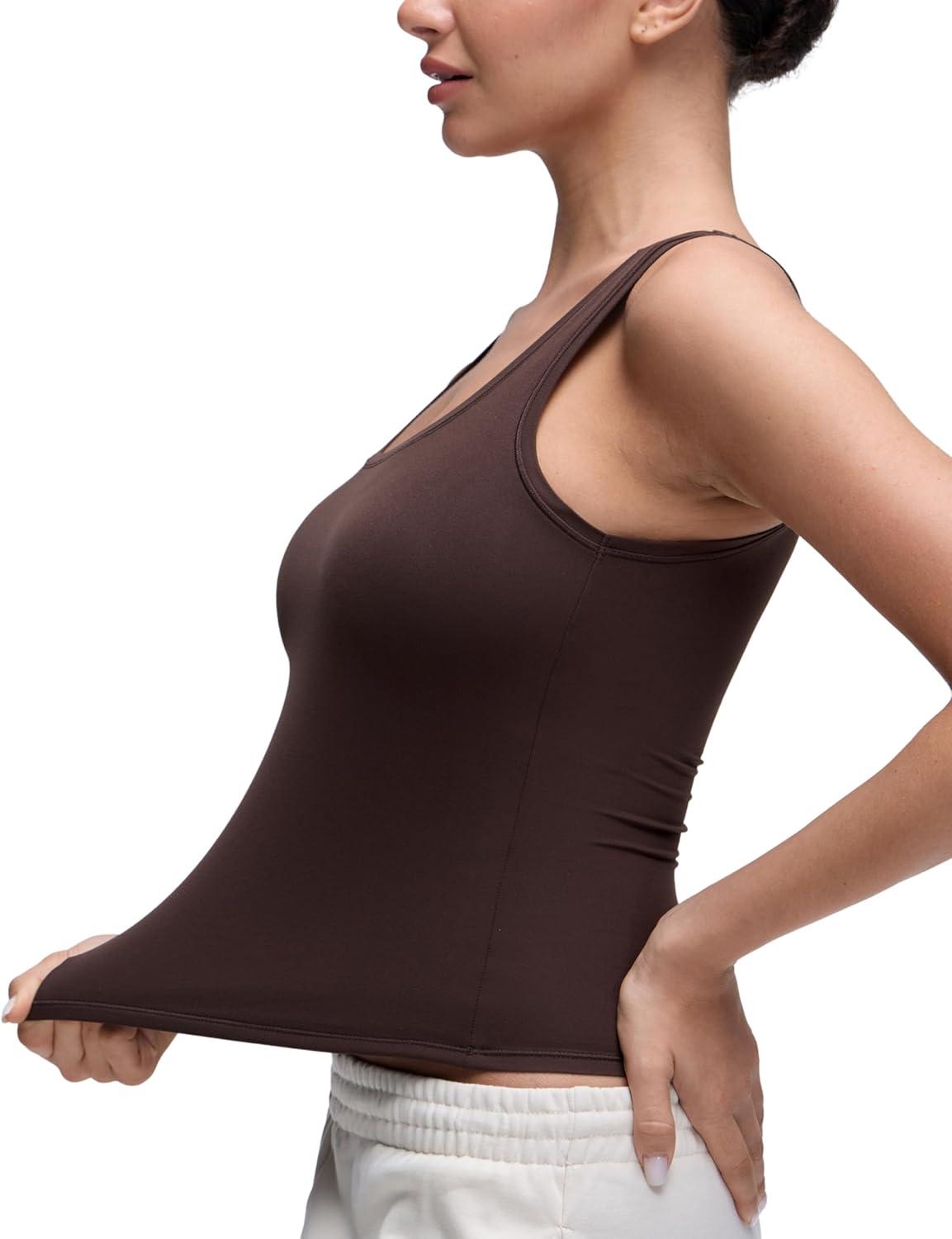 imageCRZ YOGA Softembrace Scoop Neck Tank Tops for Women Casual Going Out Soft Double Lined Crop Basic Sleeveless ShirtsHot Fudge Brown