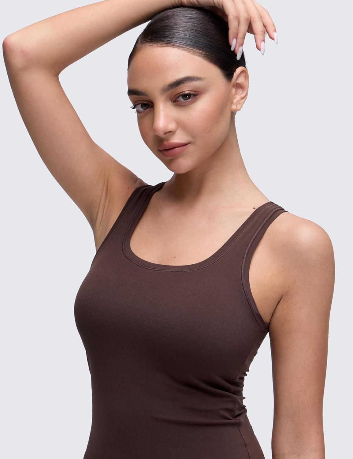 imageCRZ YOGA Softembrace Scoop Neck Tank Tops for Women Casual Going Out Soft Double Lined Crop Basic Sleeveless ShirtsHot Fudge Brown