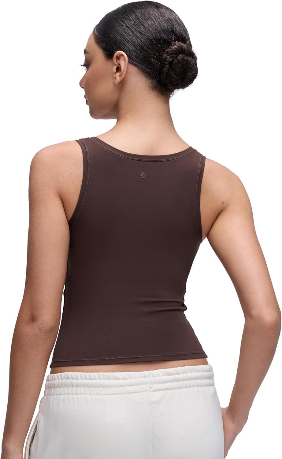 imageCRZ YOGA Softembrace Scoop Neck Tank Tops for Women Casual Going Out Soft Double Lined Crop Basic Sleeveless ShirtsHot Fudge Brown