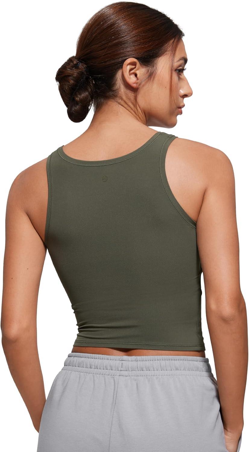 imageCRZ YOGA Softembrace Scoop Neck Tank Tops for Women Casual Going Out Soft Double Lined Crop Basic Sleeveless ShirtsLight Army Green