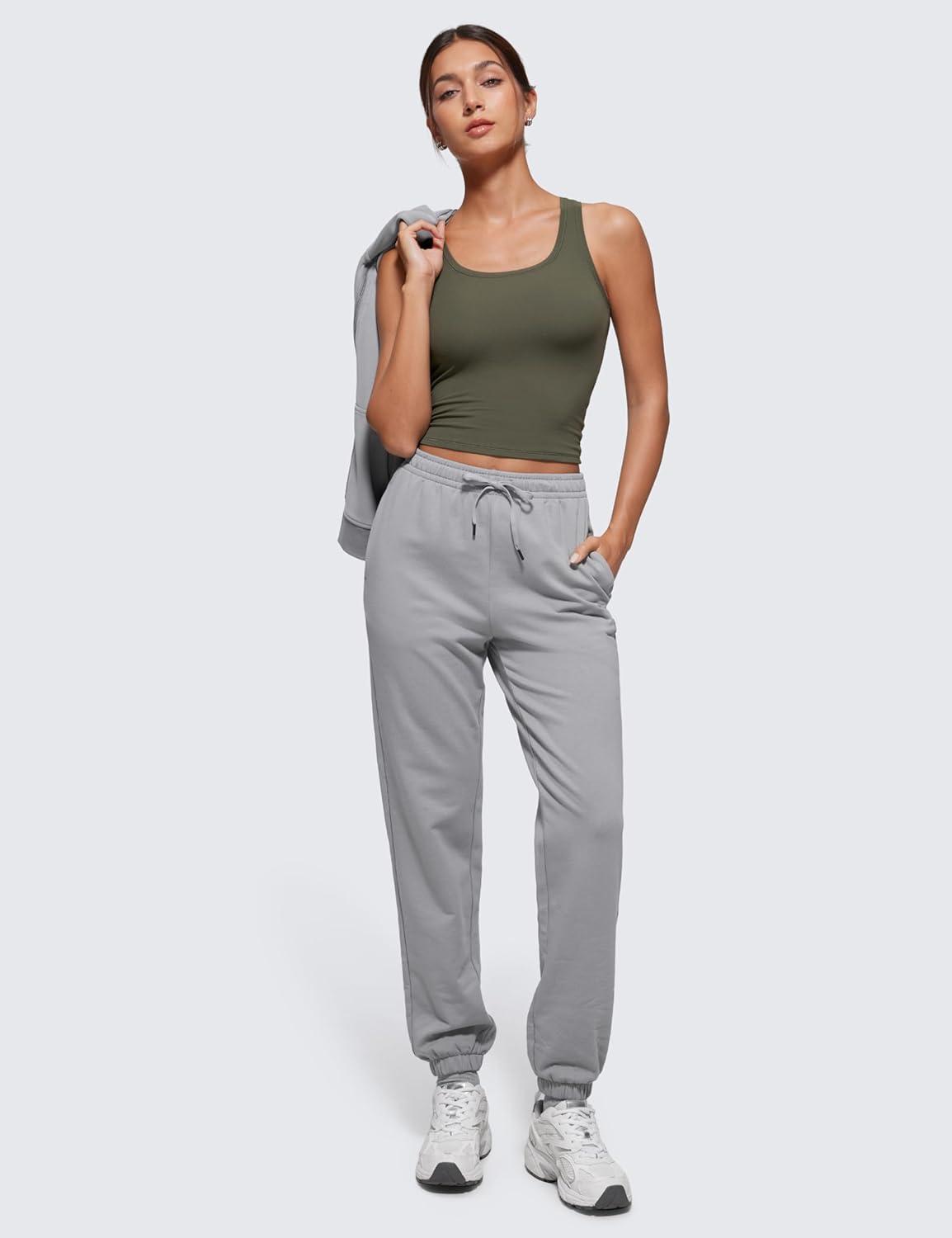 imageCRZ YOGA Softembrace Scoop Neck Tank Tops for Women Casual Going Out Soft Double Lined Crop Basic Sleeveless ShirtsLight Army Green