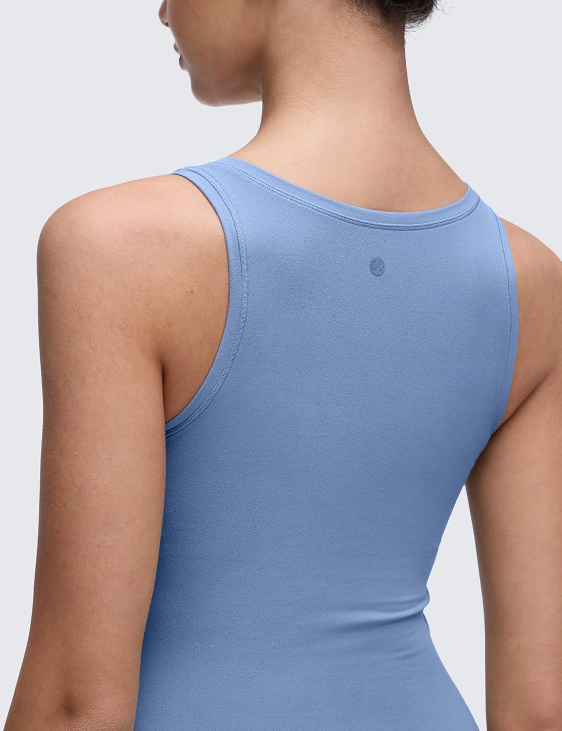 imageCRZ YOGA Softembrace Scoop Neck Tank Tops for Women Casual Going Out Soft Double Lined Crop Basic Sleeveless ShirtsOasis Blue