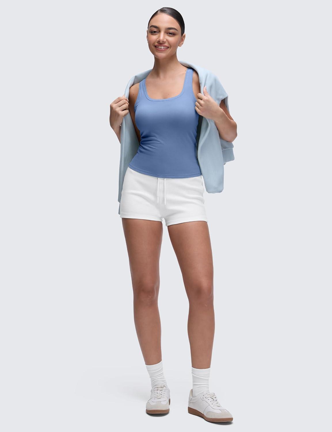 imageCRZ YOGA Softembrace Scoop Neck Tank Tops for Women Casual Going Out Soft Double Lined Crop Basic Sleeveless ShirtsOasis Blue