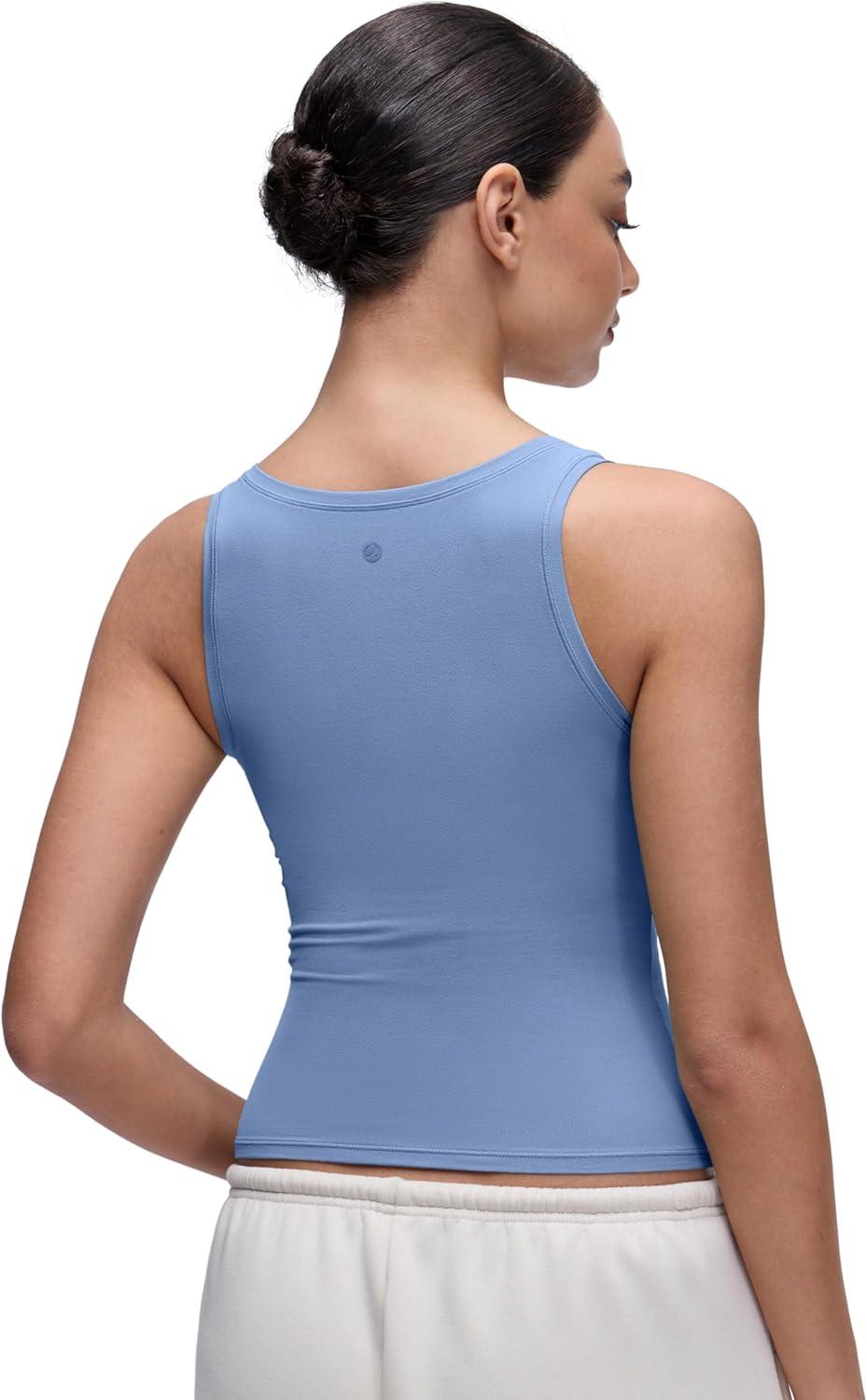 imageCRZ YOGA Softembrace Scoop Neck Tank Tops for Women Casual Going Out Soft Double Lined Crop Basic Sleeveless ShirtsOasis Blue