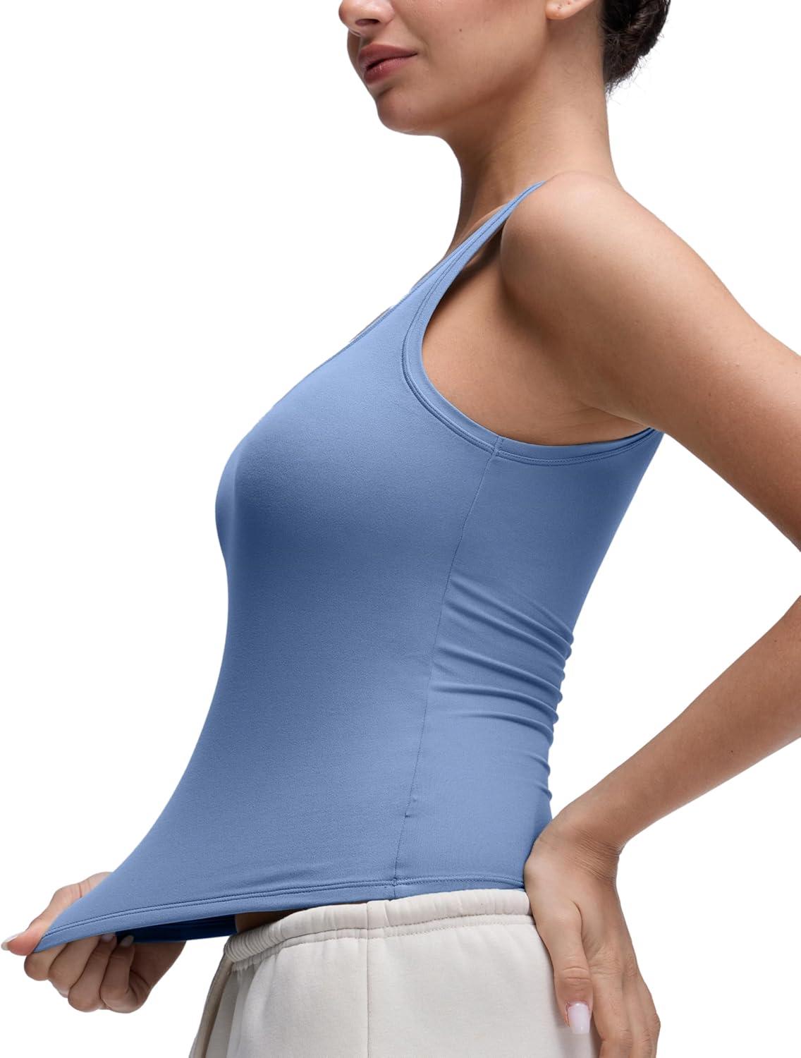 imageCRZ YOGA Softembrace Scoop Neck Tank Tops for Women Casual Going Out Soft Double Lined Crop Basic Sleeveless ShirtsOasis Blue