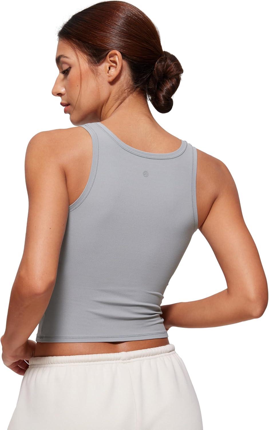 imageCRZ YOGA Softembrace Scoop Neck Tank Tops for Women Casual Going Out Soft Double Lined Crop Basic Sleeveless ShirtsRhino Grey