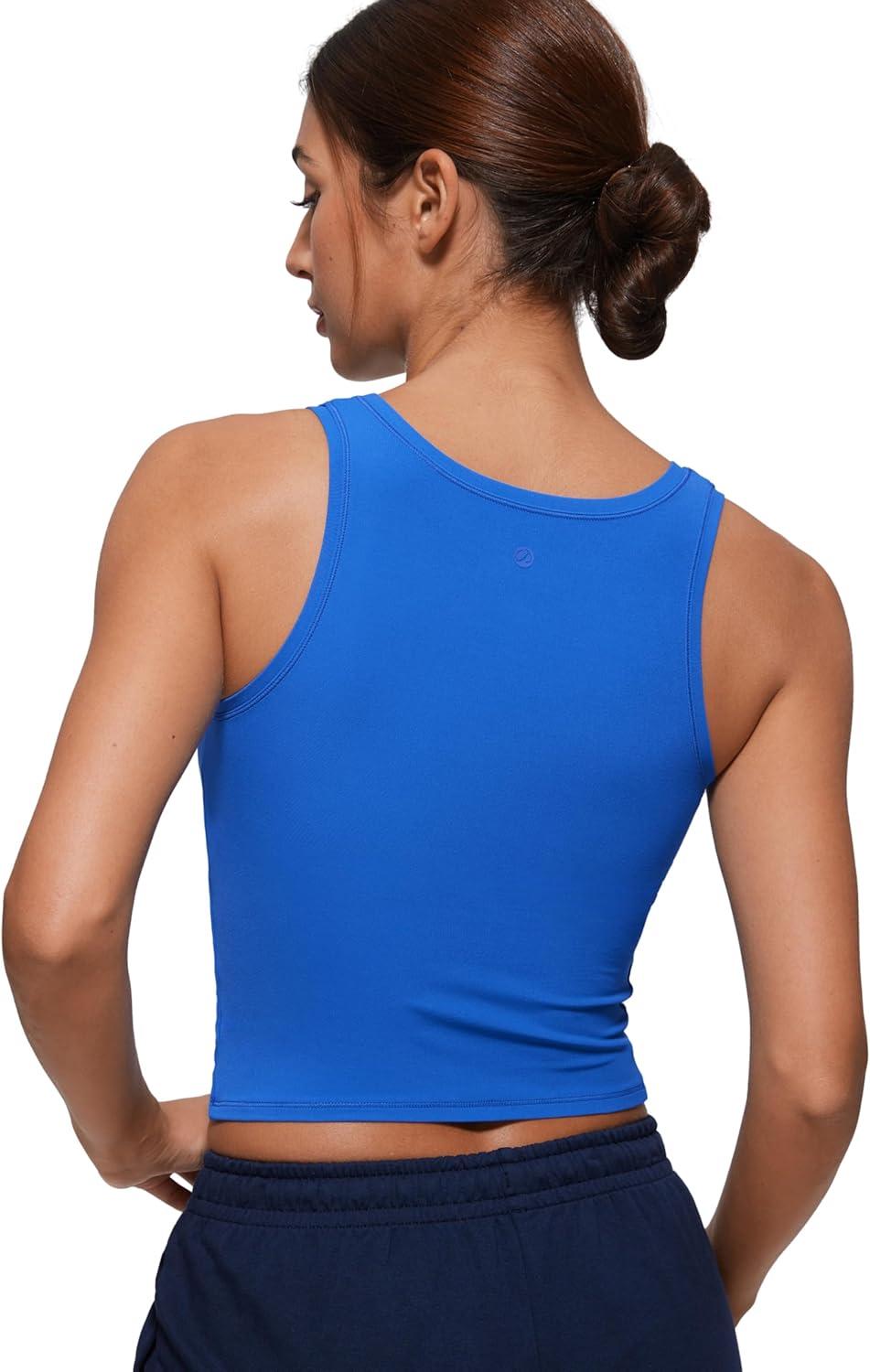 imageCRZ YOGA Softembrace Scoop Neck Tank Tops for Women Casual Going Out Soft Double Lined Crop Basic Sleeveless ShirtsSparkle Blue