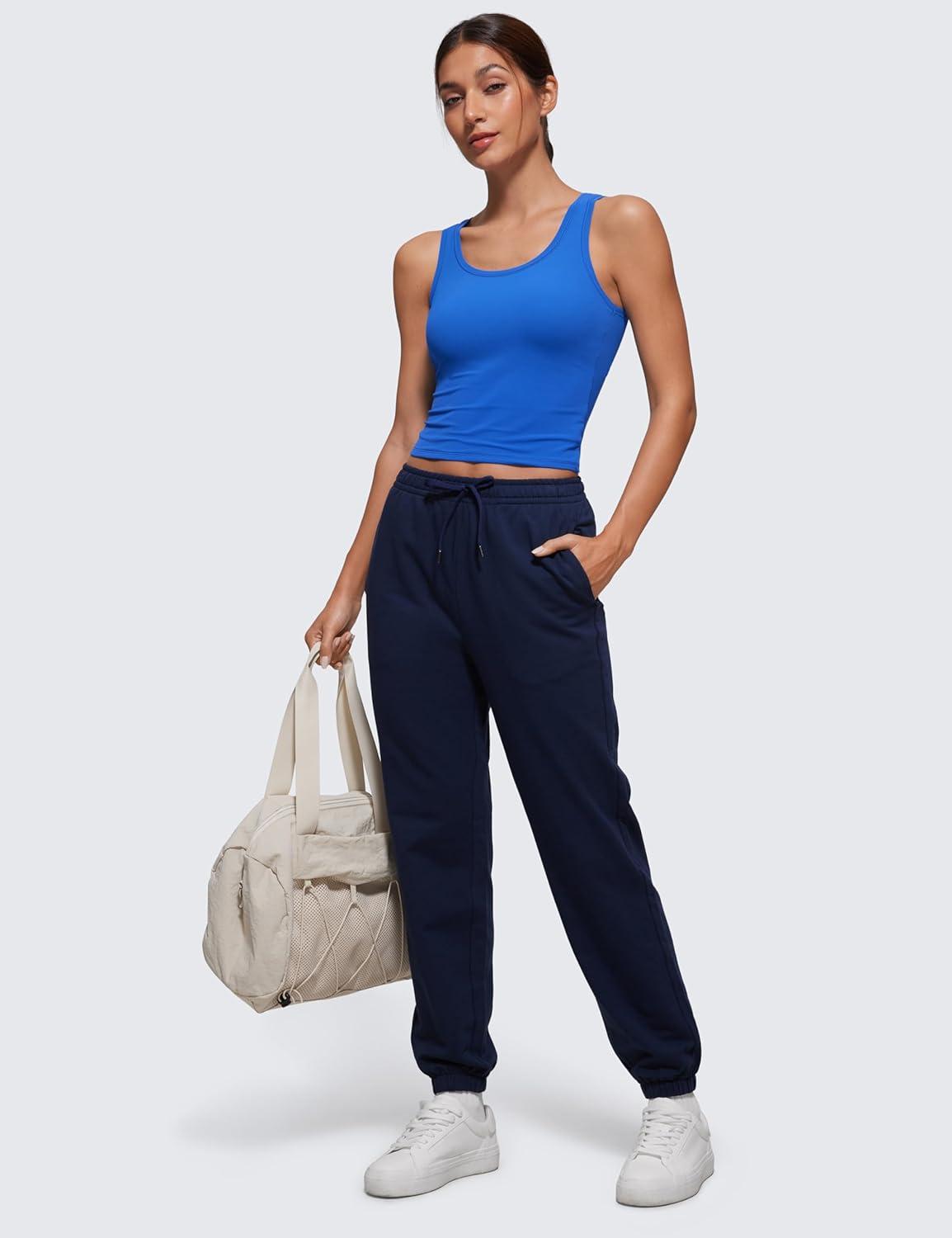 imageCRZ YOGA Softembrace Scoop Neck Tank Tops for Women Casual Going Out Soft Double Lined Crop Basic Sleeveless ShirtsSparkle Blue