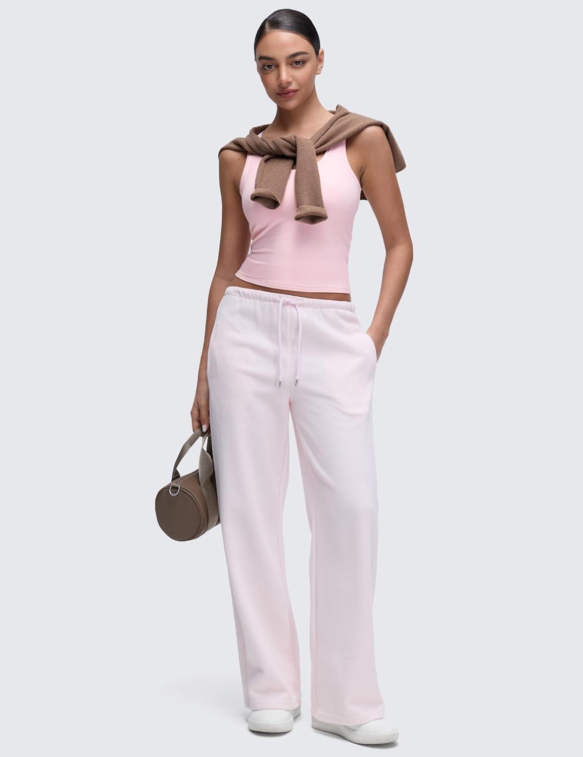 imageCRZ YOGA Softembrace Scoop Neck Tank Tops for Women Casual Going Out Soft Double Lined Crop Basic Sleeveless ShirtsStrawberry Pink