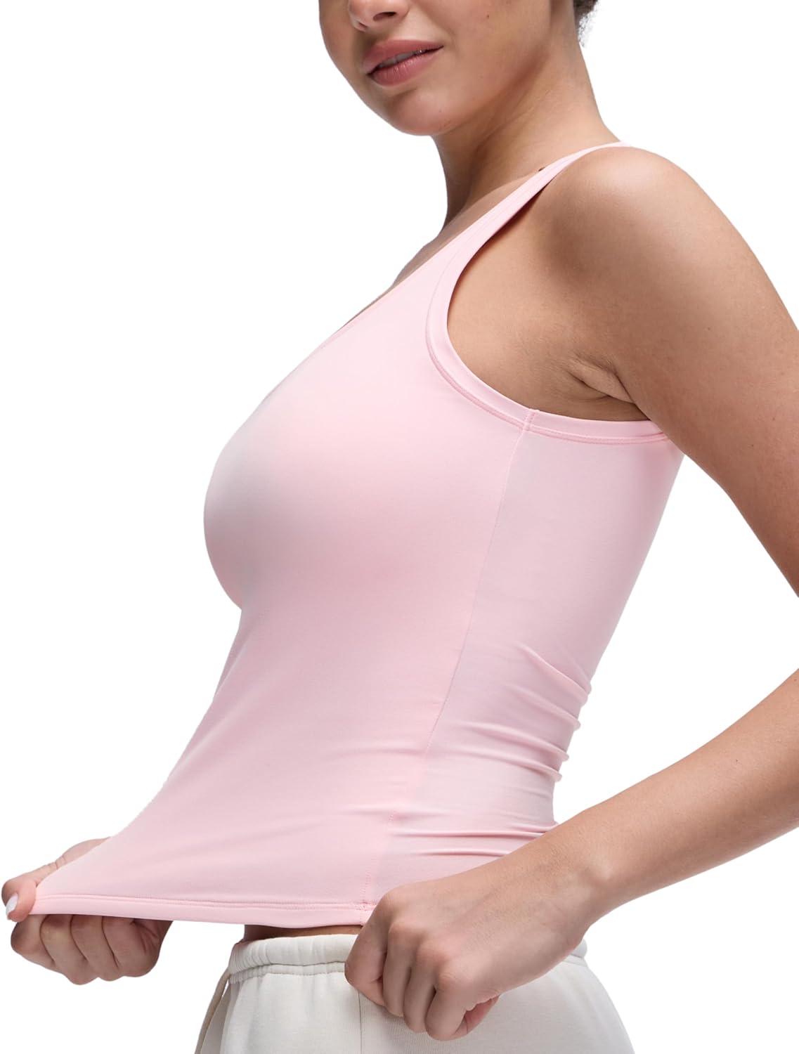 imageCRZ YOGA Softembrace Scoop Neck Tank Tops for Women Casual Going Out Soft Double Lined Crop Basic Sleeveless ShirtsStrawberry Pink