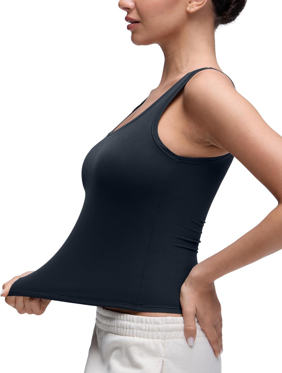 imageCRZ YOGA Softembrace Scoop Neck Tank Tops for Women Casual Going Out Soft Double Lined Crop Basic Sleeveless ShirtsTrue Navy