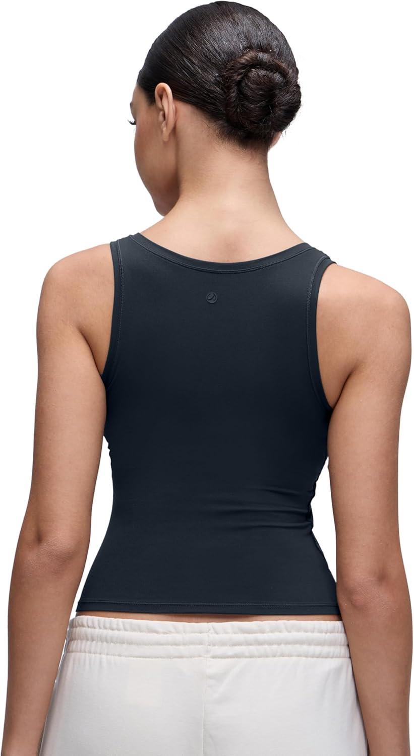 imageCRZ YOGA Softembrace Scoop Neck Tank Tops for Women Casual Going Out Soft Double Lined Crop Basic Sleeveless ShirtsTrue Navy
