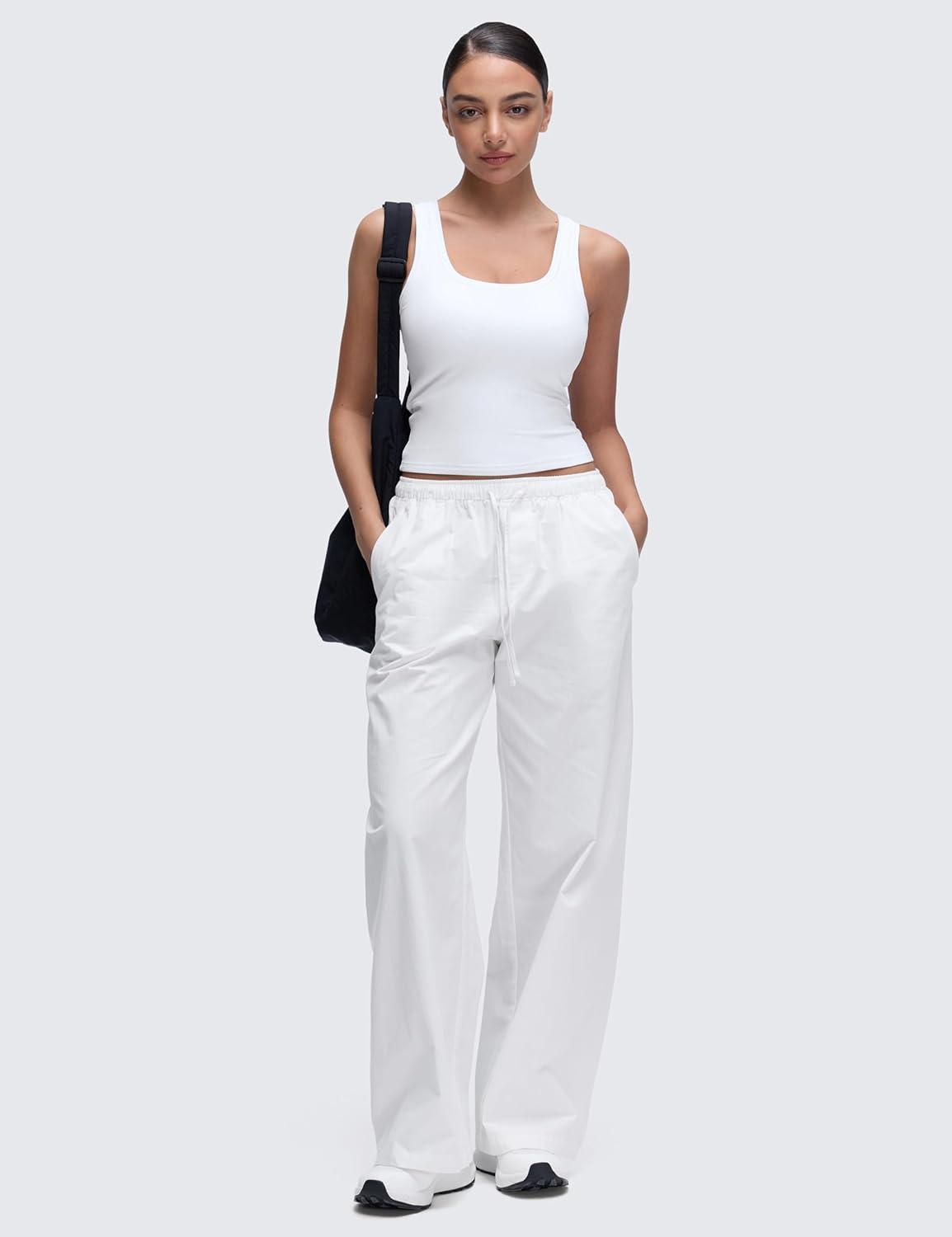 imageCRZ YOGA Softembrace Scoop Neck Tank Tops for Women Casual Going Out Soft Double Lined Crop Basic Sleeveless ShirtsWhite