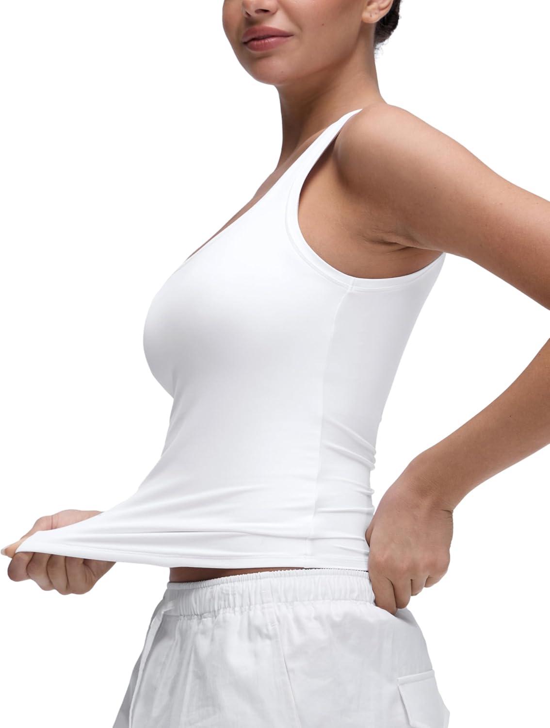 imageCRZ YOGA Softembrace Scoop Neck Tank Tops for Women Casual Going Out Soft Double Lined Crop Basic Sleeveless ShirtsWhite