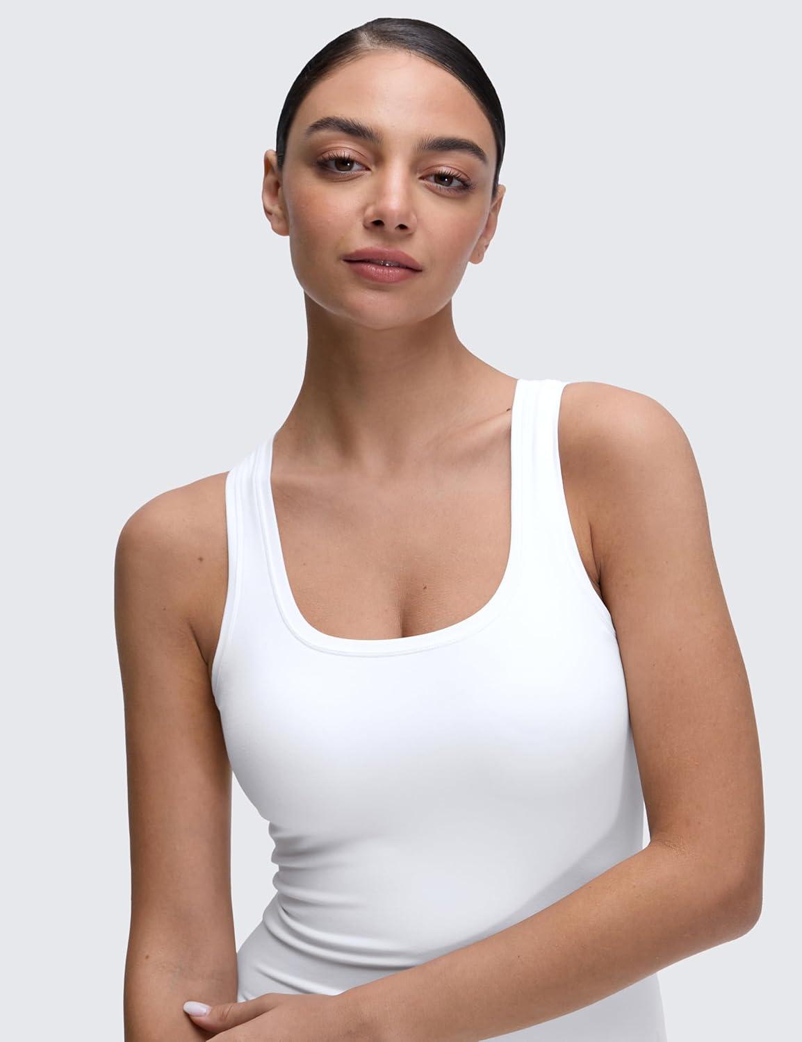 imageCRZ YOGA Softembrace Scoop Neck Tank Tops for Women Casual Going Out Soft Double Lined Crop Basic Sleeveless ShirtsWhite