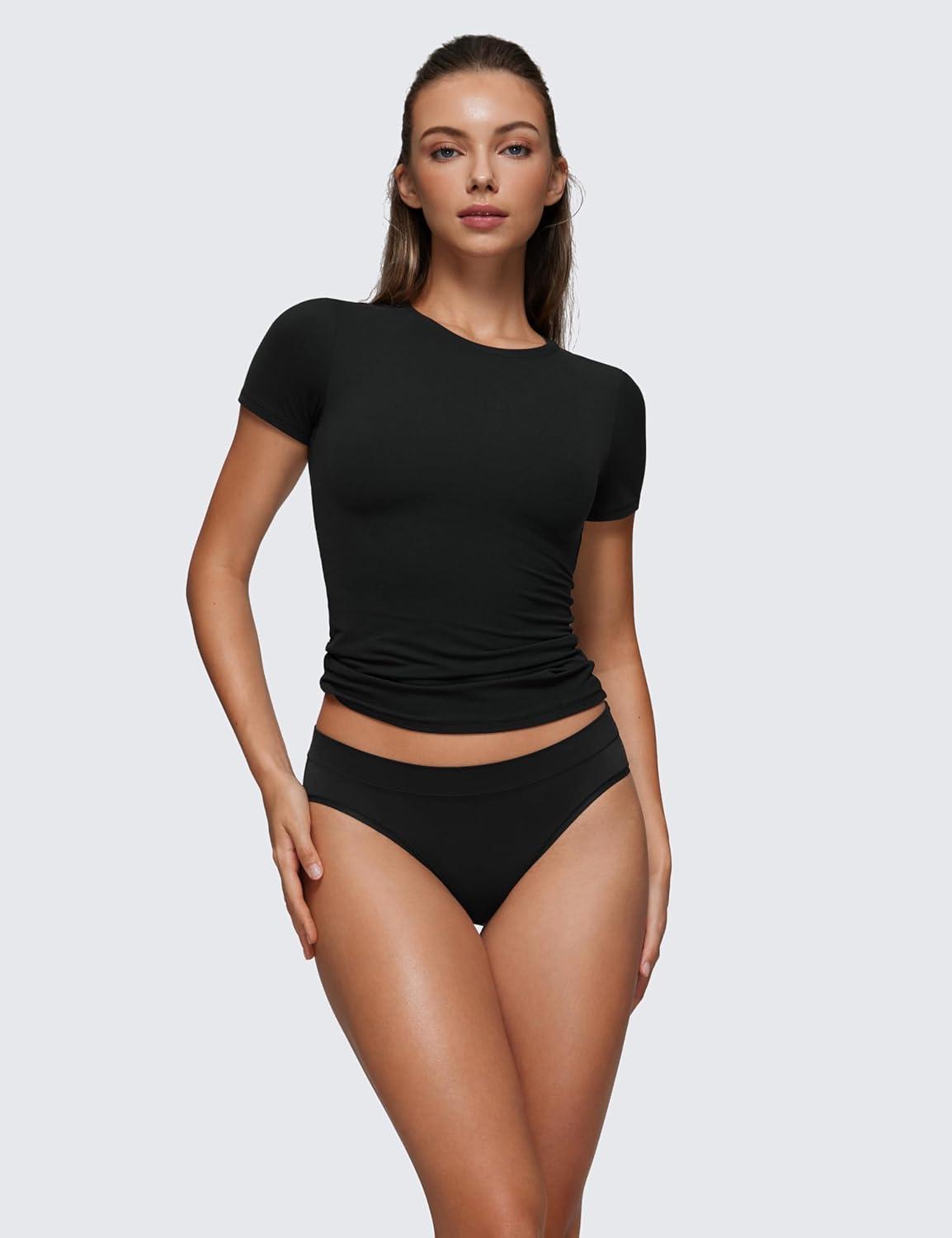 imageCRZ YOGA Softhold Bikini Underwear for Women Sexy Tagless Hipster Stretch Breathable Ladies Cheeky Panties 3 PackBlack 3pack