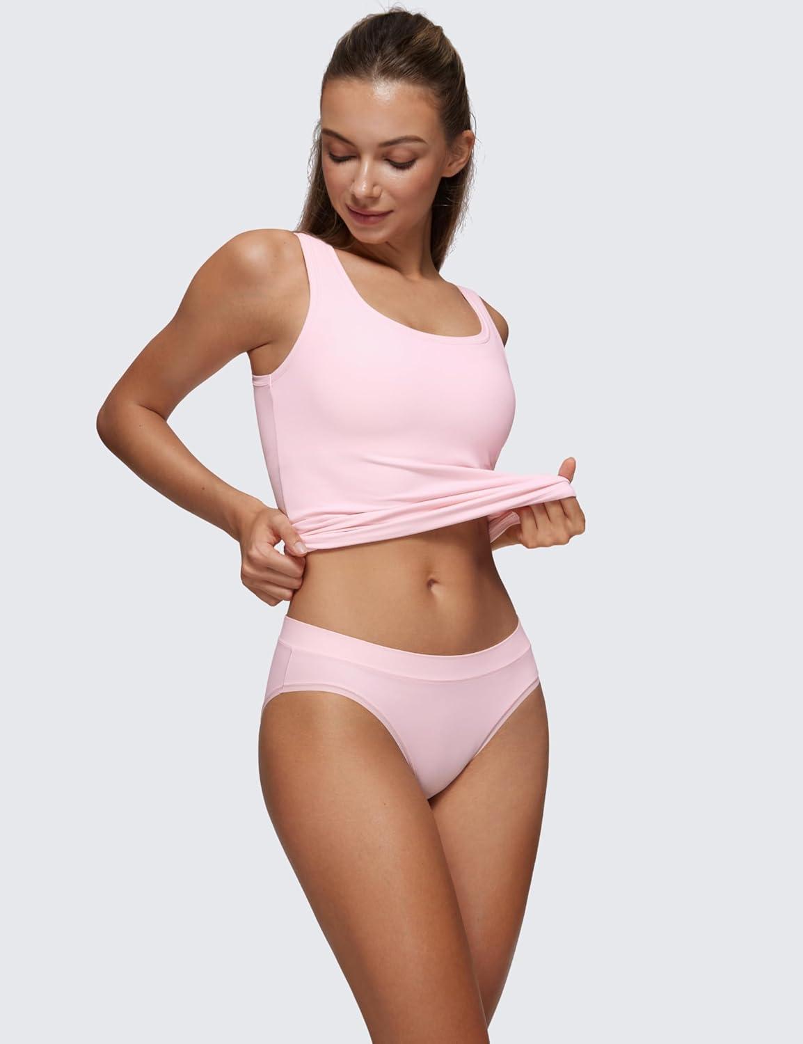 imageCRZ YOGA Softhold Bikini Underwear for Women Sexy Tagless Hipster Stretch Breathable Ladies Cheeky Panties 3 PackGreyWhitePink