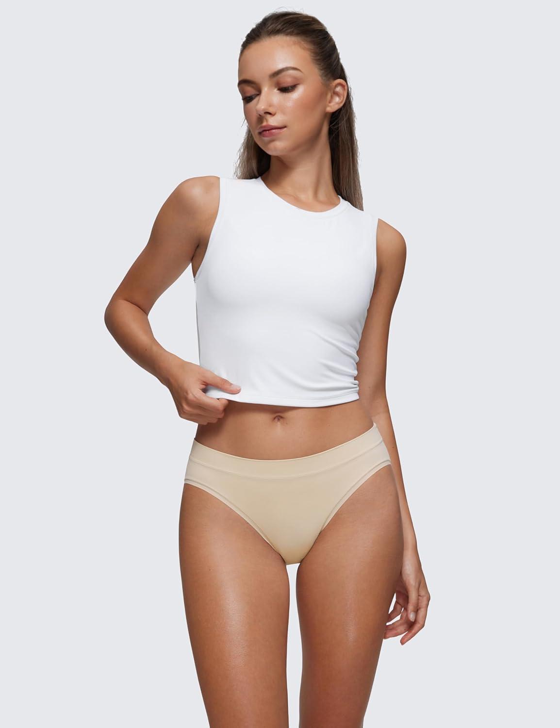 imageCRZ YOGA Softhold Bikini Underwear for Women Sexy Tagless Hipster Stretch Breathable Ladies Cheeky Panties 3 PackMojave Tan 23pack