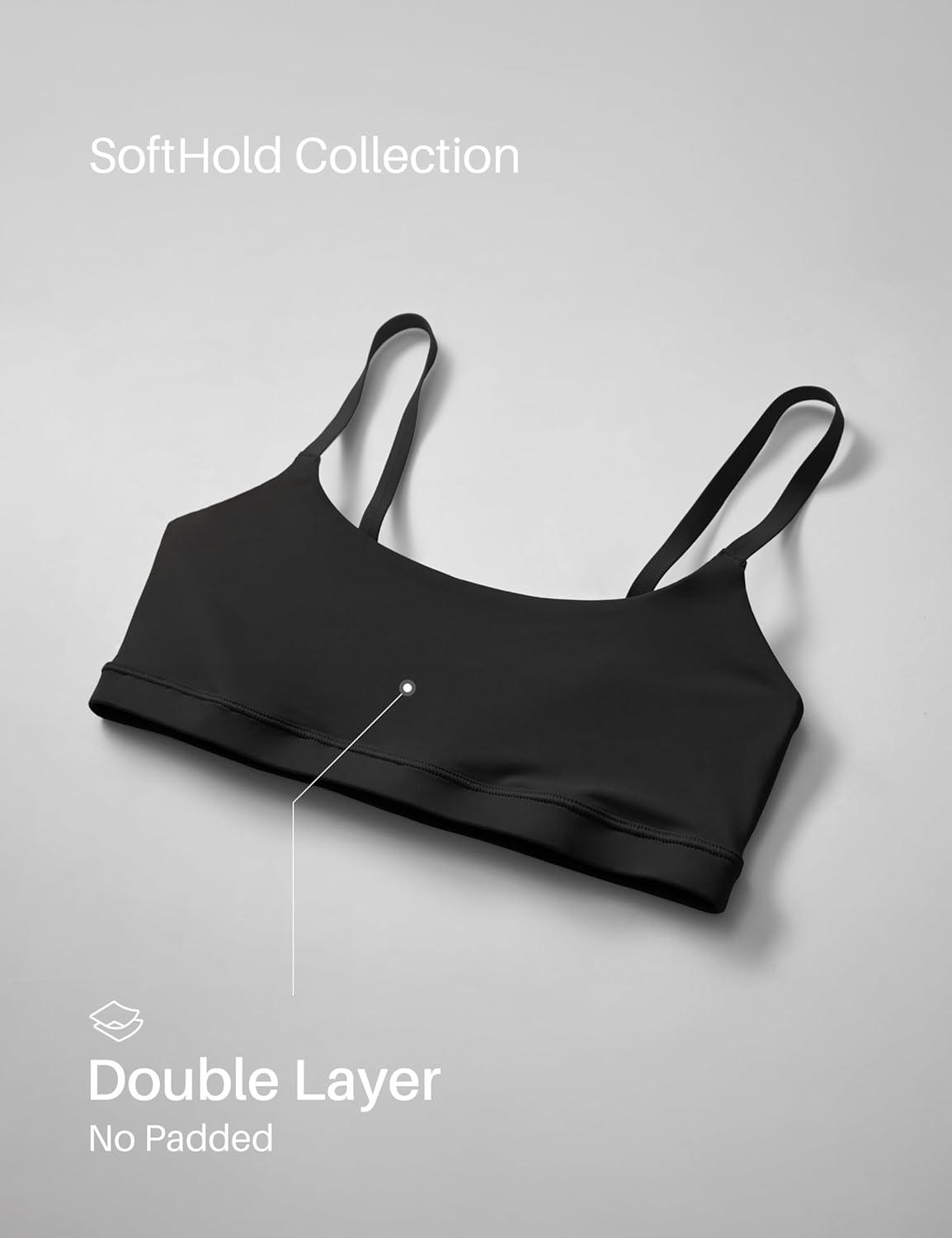 imageCRZ YOGA Softhold Double Lined Scoop Neck Bralette Womens Adjustable Straps Cami Wireless Sleep TShirt Everyday BraBlack
