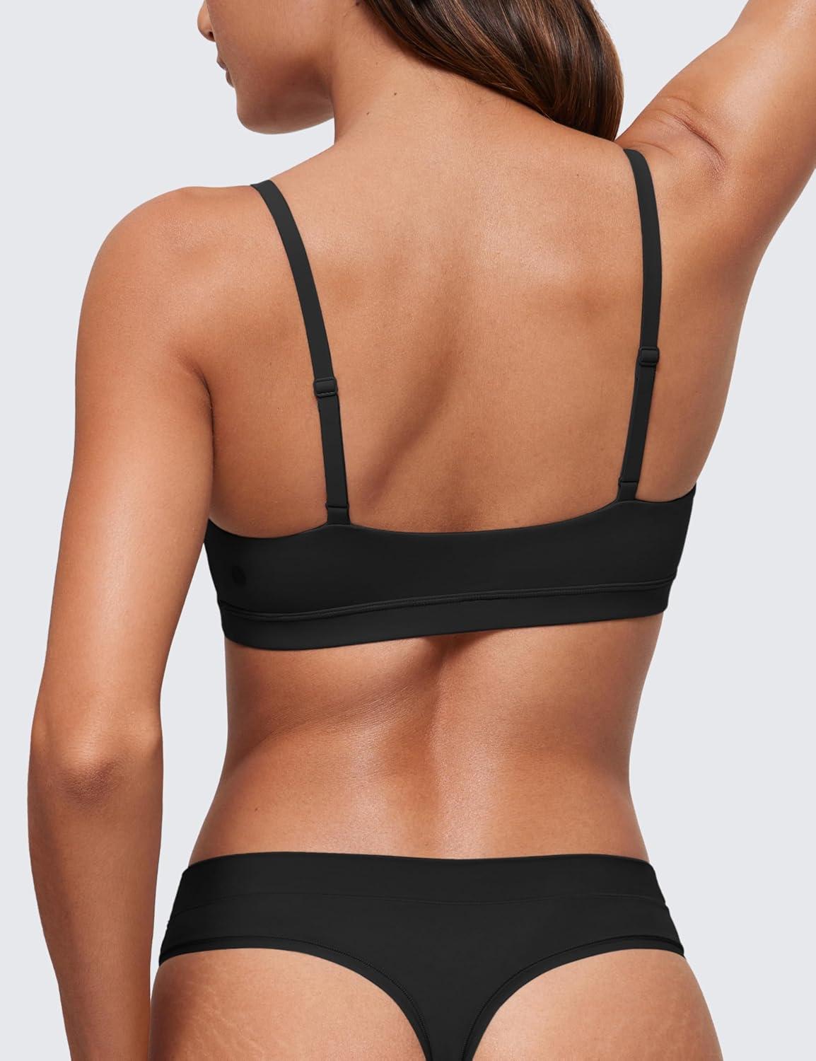 imageCRZ YOGA Softhold Double Lined Scoop Neck Bralette Womens Adjustable Straps Cami Wireless Sleep TShirt Everyday BraBlack