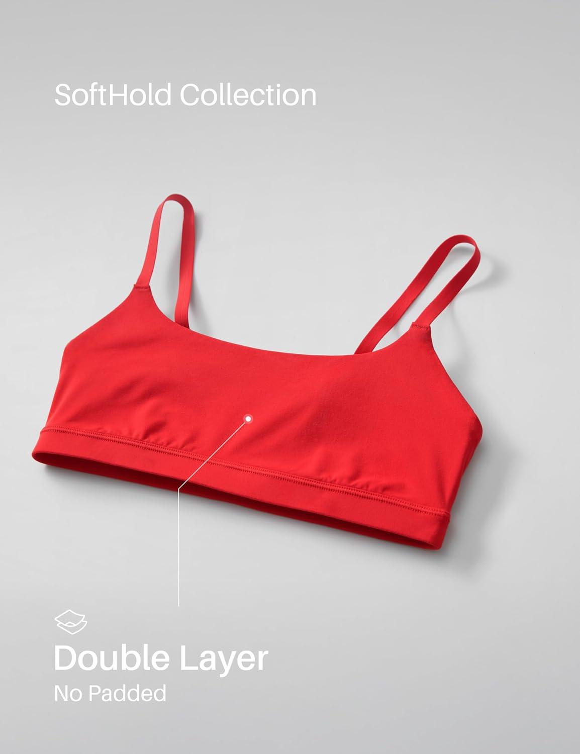imageCRZ YOGA Softhold Double Lined Scoop Neck Bralette Womens Adjustable Straps Cami Wireless Sleep TShirt Everyday BraDeep Red