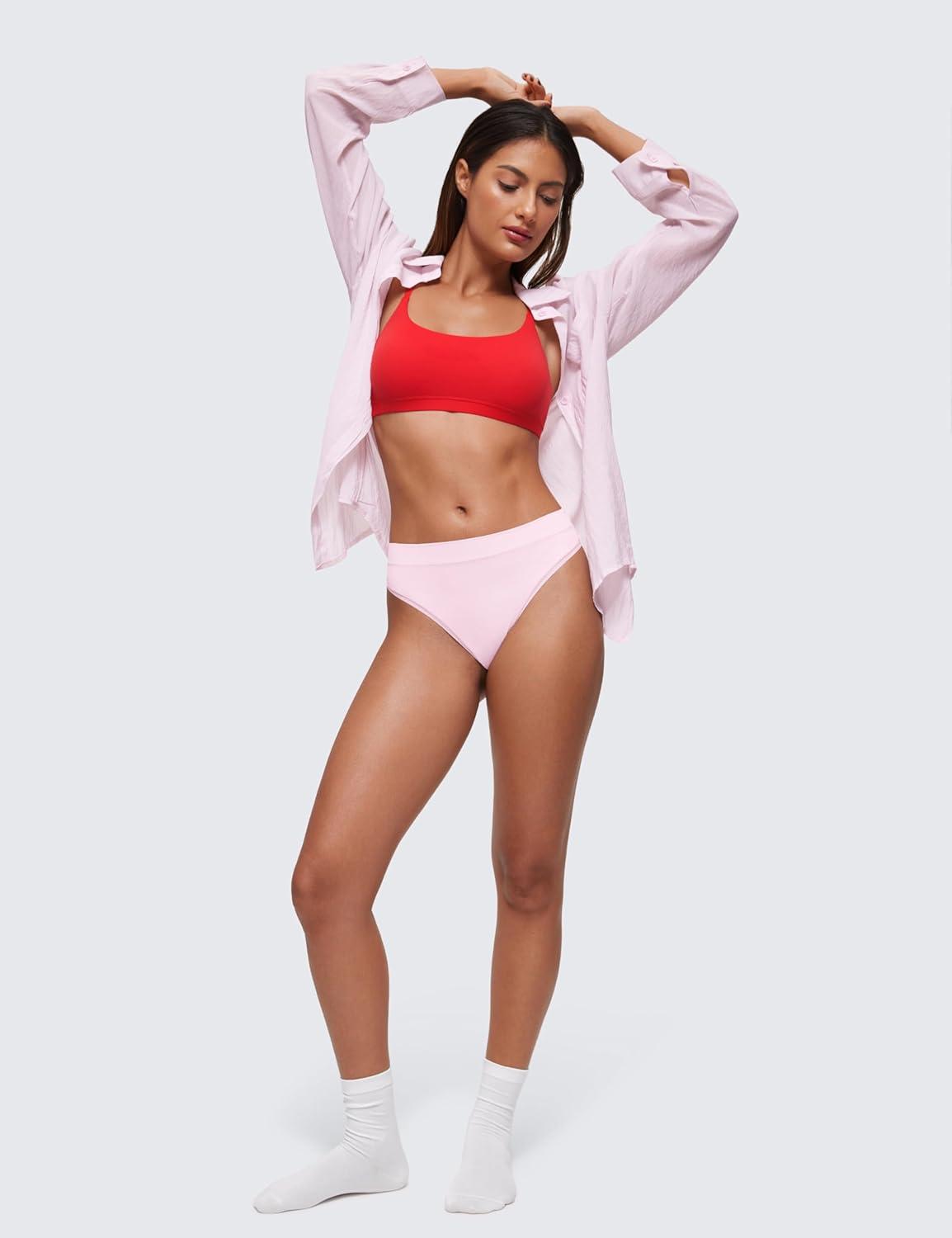 imageCRZ YOGA Softhold Double Lined Scoop Neck Bralette Womens Adjustable Straps Cami Wireless Sleep TShirt Everyday BraDeep Red