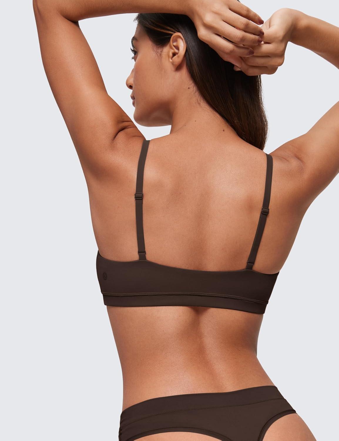 imageCRZ YOGA Softhold Double Lined Scoop Neck Bralette Womens Adjustable Straps Cami Wireless Sleep TShirt Everyday BraHot Fudge Brown