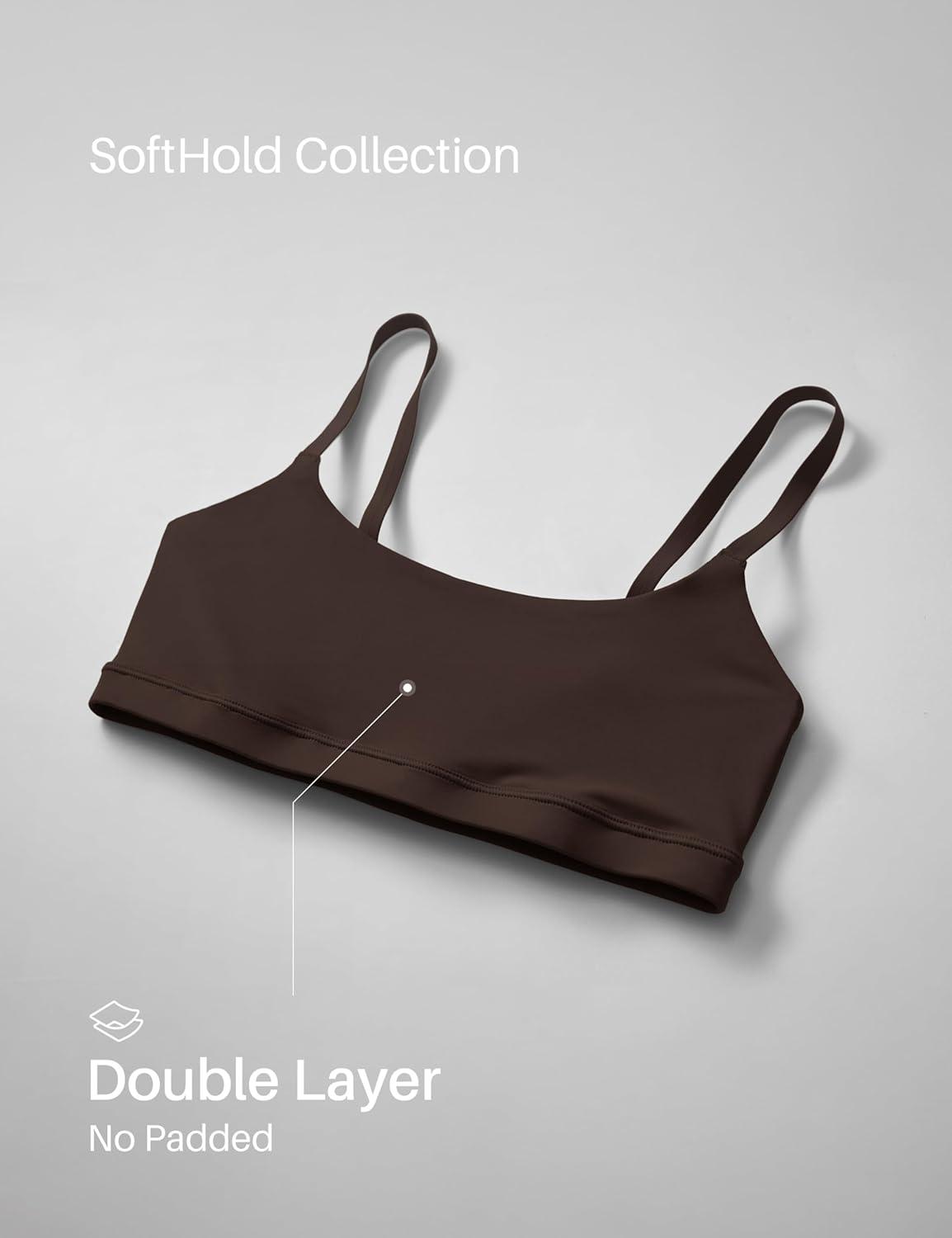 imageCRZ YOGA Softhold Double Lined Scoop Neck Bralette Womens Adjustable Straps Cami Wireless Sleep TShirt Everyday BraHot Fudge Brown