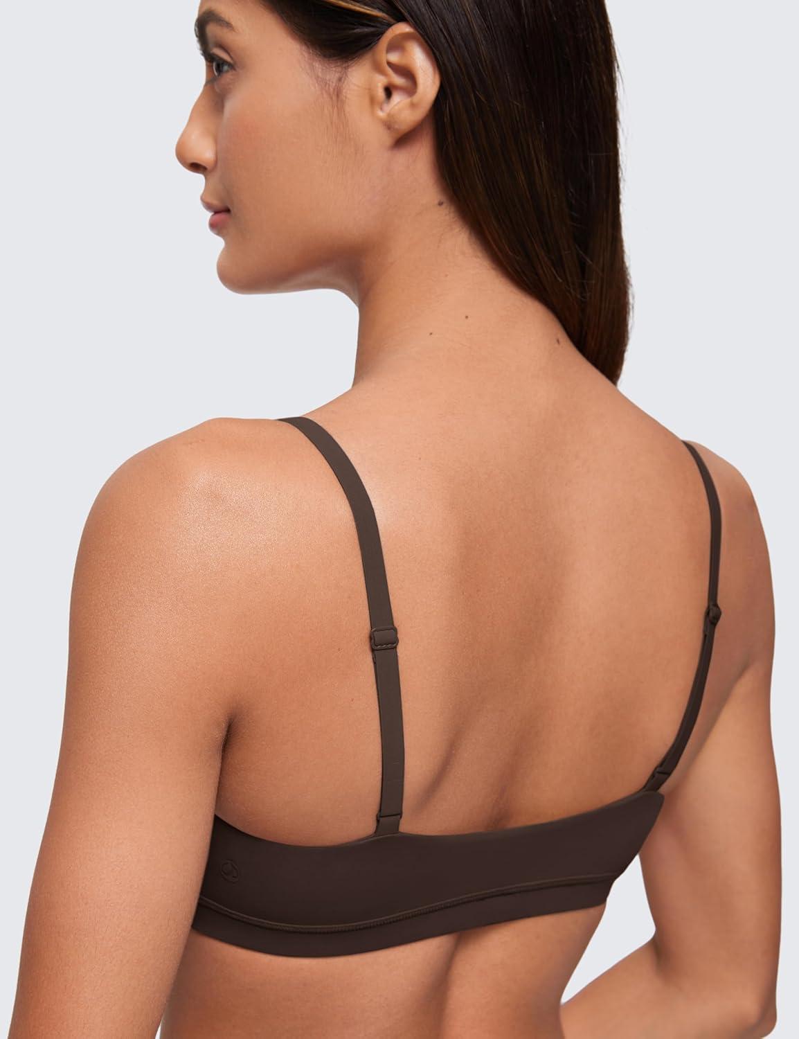 imageCRZ YOGA Softhold Double Lined Scoop Neck Bralette Womens Adjustable Straps Cami Wireless Sleep TShirt Everyday BraHot Fudge Brown