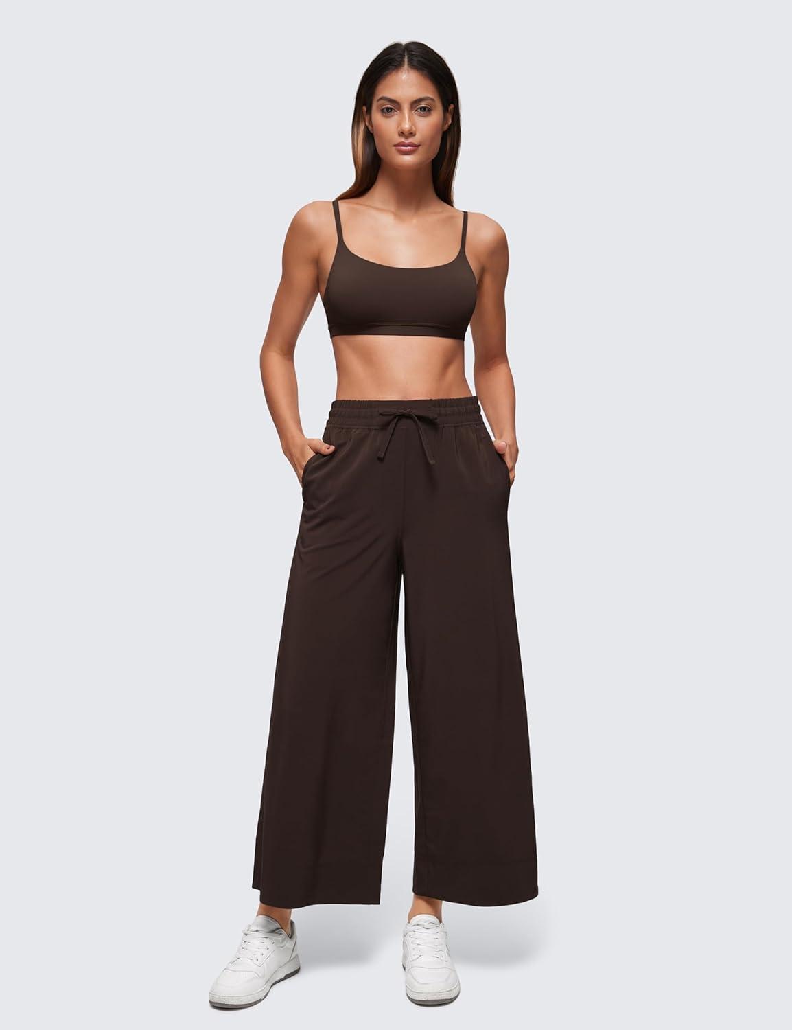 imageCRZ YOGA Softhold Double Lined Scoop Neck Bralette Womens Adjustable Straps Cami Wireless Sleep TShirt Everyday BraHot Fudge Brown