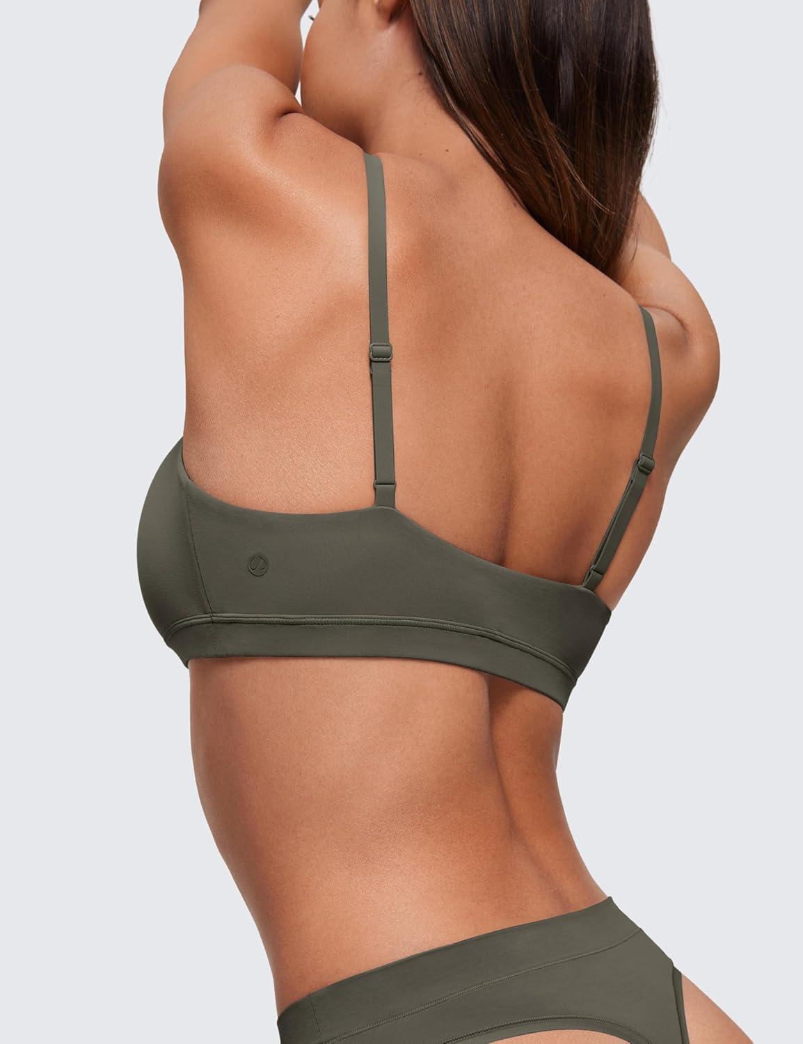 imageCRZ YOGA Softhold Double Lined Scoop Neck Bralette Womens Adjustable Straps Cami Wireless Sleep TShirt Everyday BraLight Army Green